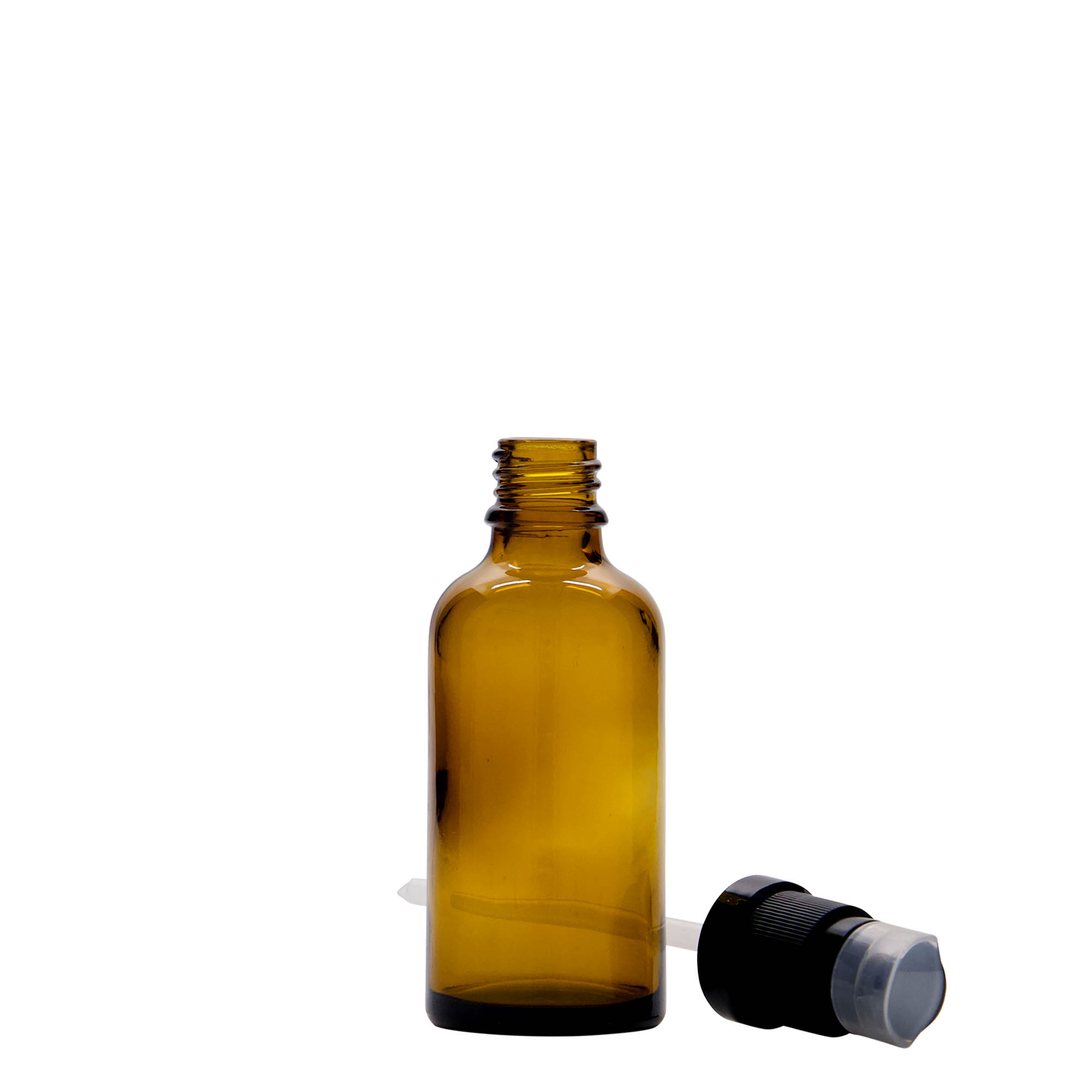 50 ml lääkepullo, jossa voidepumppu, lasia, ruskea, suuaukko: DIN 18