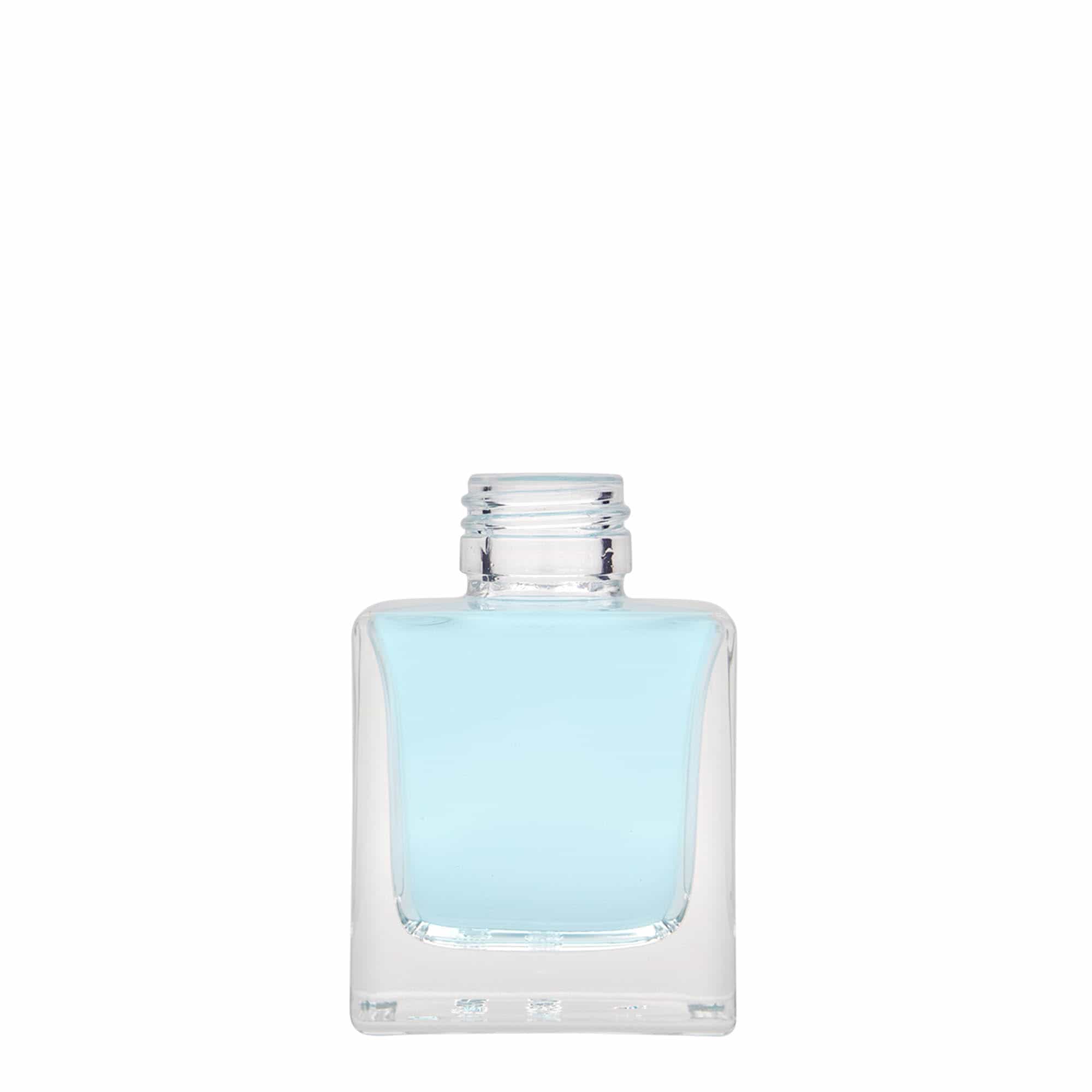 100 ml lasipullo 'Cube', neliömäinen, suuaukko: PP 28