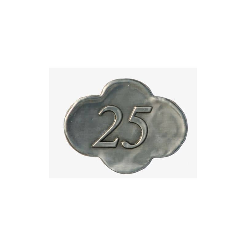 Tinaetiketti '25', metalli, hopea