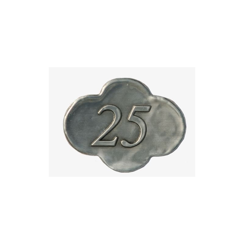 Tin label '25', metal, silver