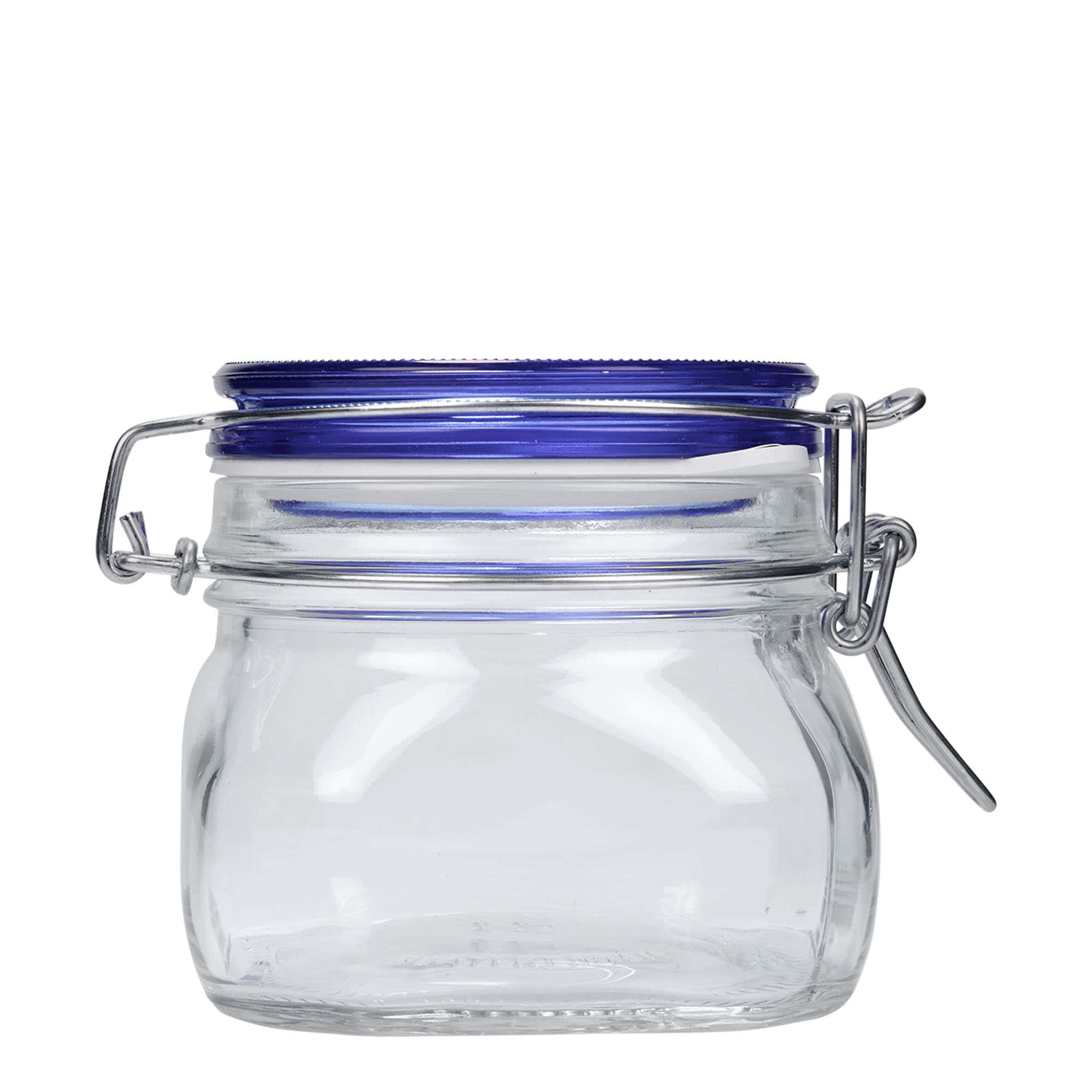 500 ml patenttikorkkilasipurkki 'Fido' Blue Top, neliö, suu: patenttikorkki