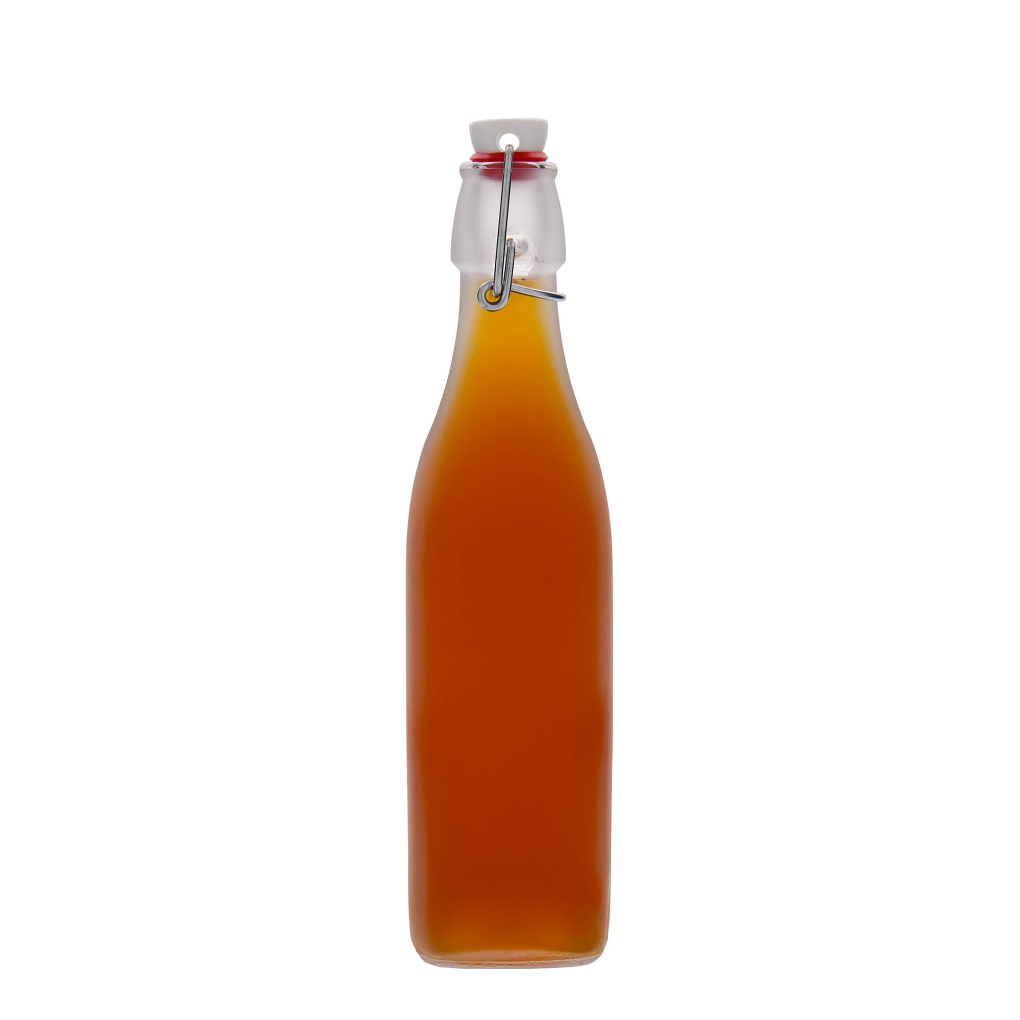 500 ml lasipullo 'Swing, neliömäinen, valkoinen, suuaukko: lukittava metallikorkki'