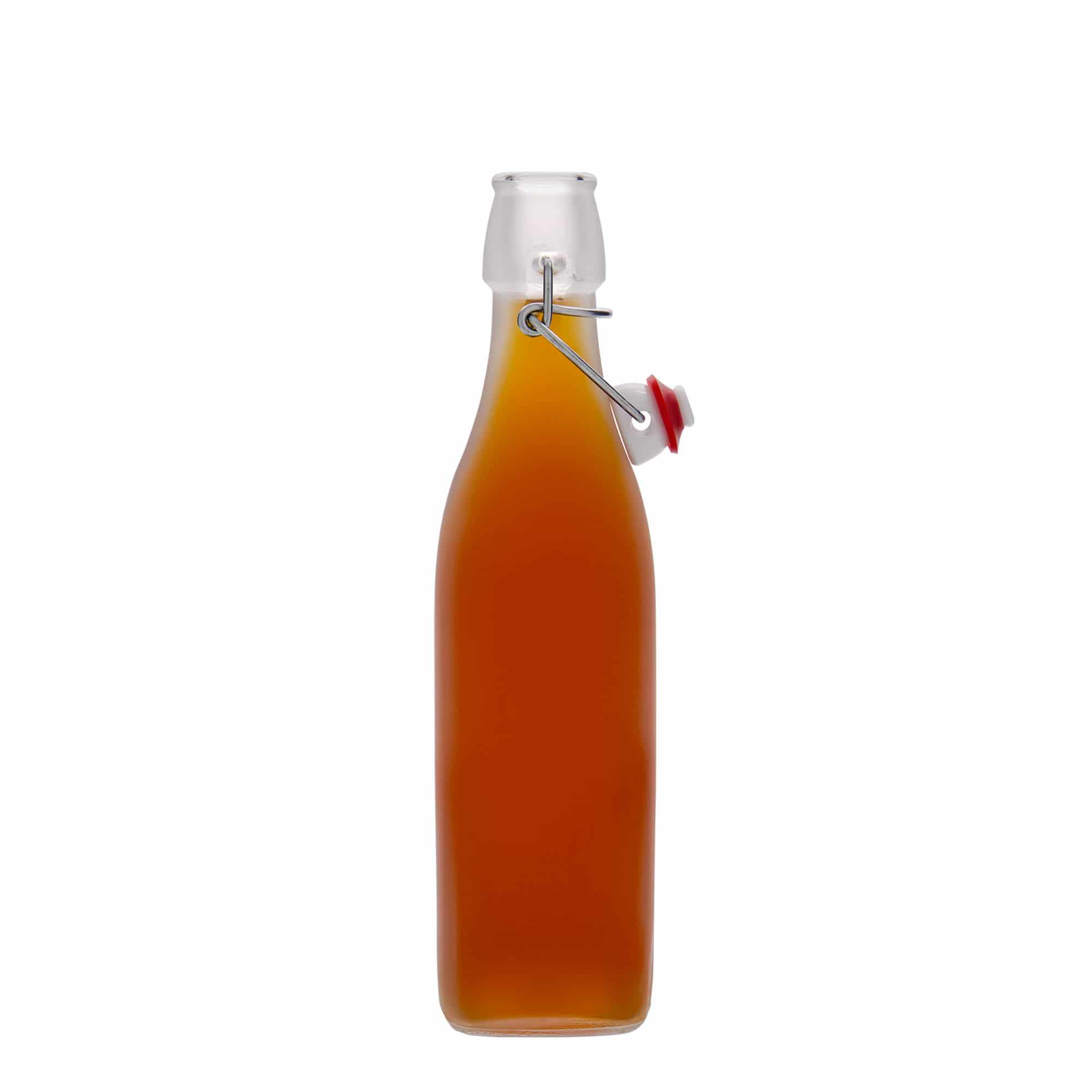 500 ml lasipullo 'Swing, neliömäinen, valkoinen, suuaukko: lukittava metallikorkki'