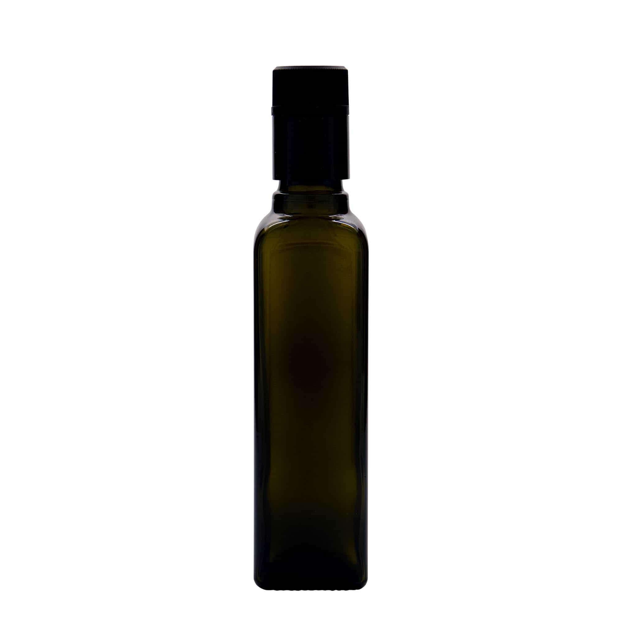 250 ml etikka-/öljypullo 'Quadra', lasia, neliönmuotoinen, antiikkivihreä, suuaukko: DOP