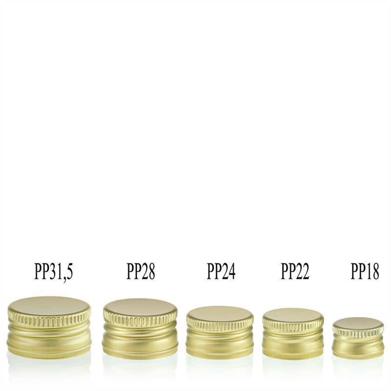 Kierrekorkki, metalli, kulta, suu: PP 18