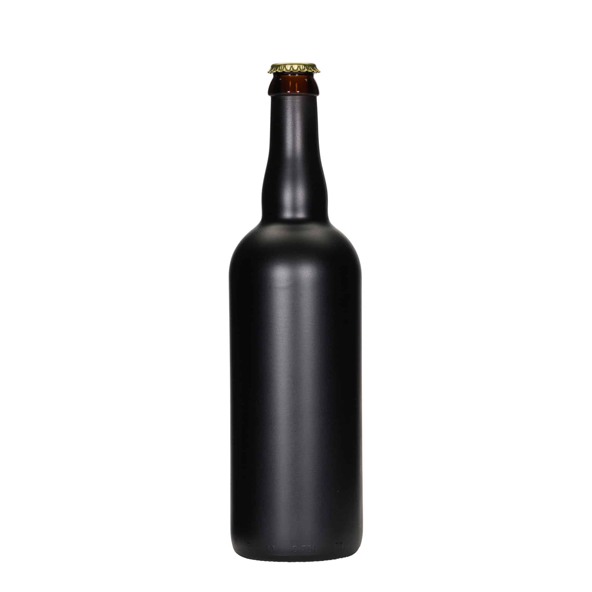 750 ml olutpullo Belgia, lasi, musta, suu: kruunukorkki