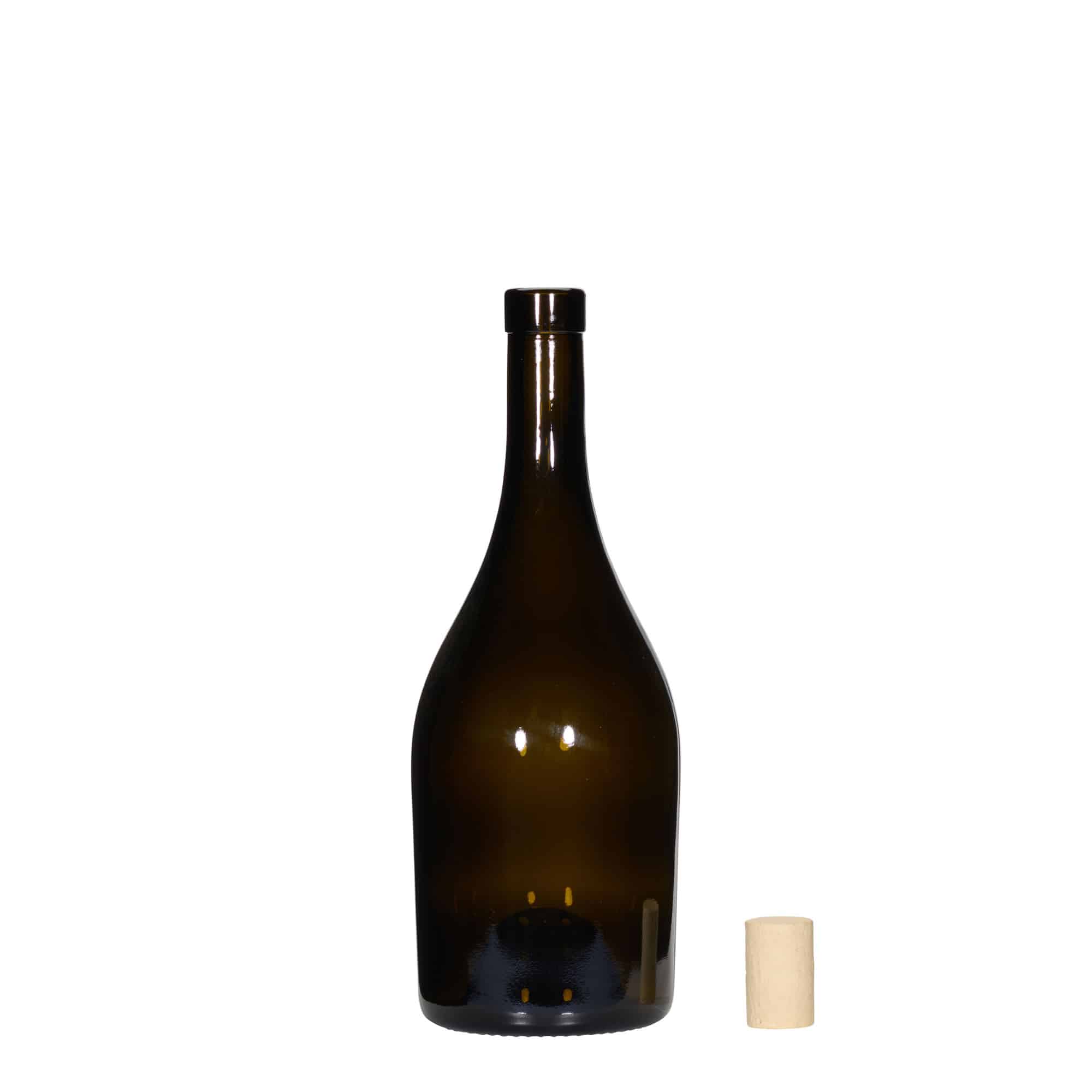 750 ml viinipullo ”Exclusive”, antiikkivihreä, suuaukko: korkki