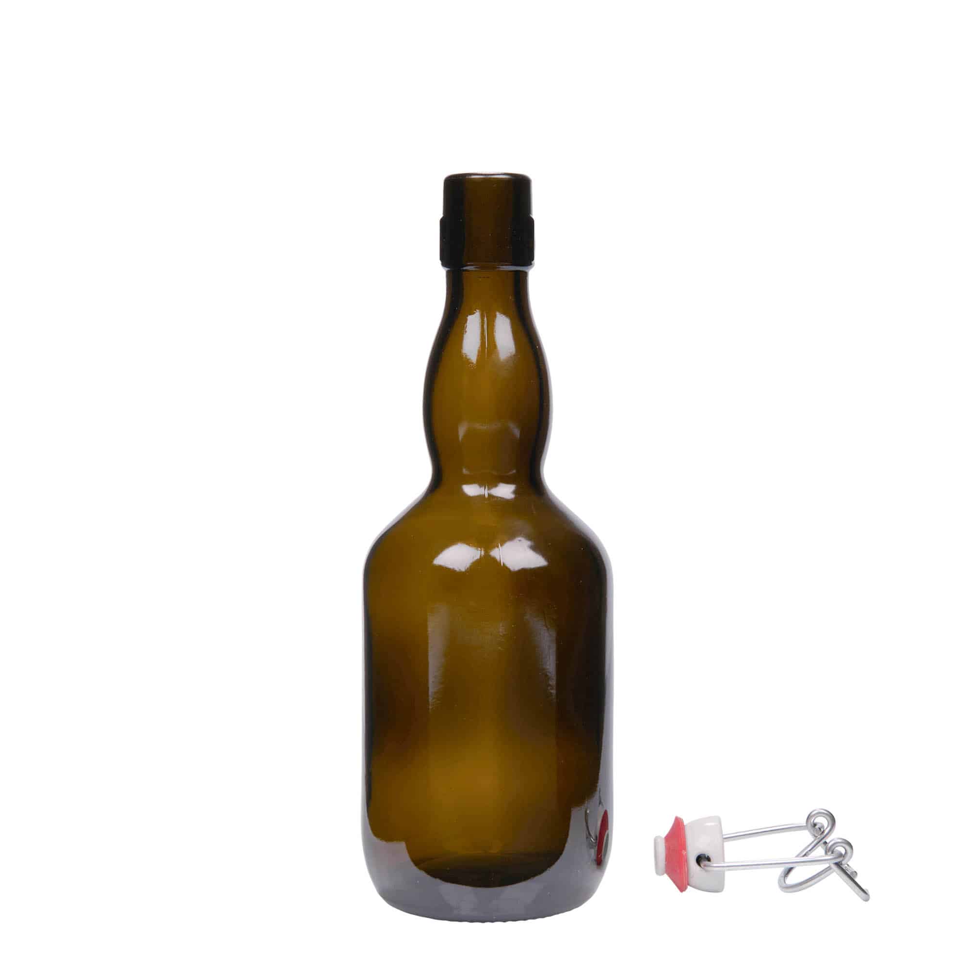 500 ml olutpullo pulleakaul., lasi, antiikinvihreä, suu: patenttikorkki