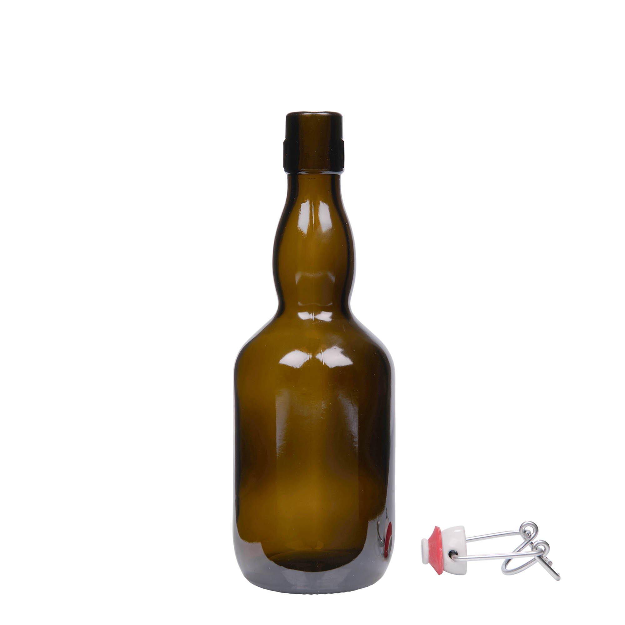 500 ml olutpullo kurkkukaulalla, lasia, antiikkivihreä, suukappale: lukitusmekanismi