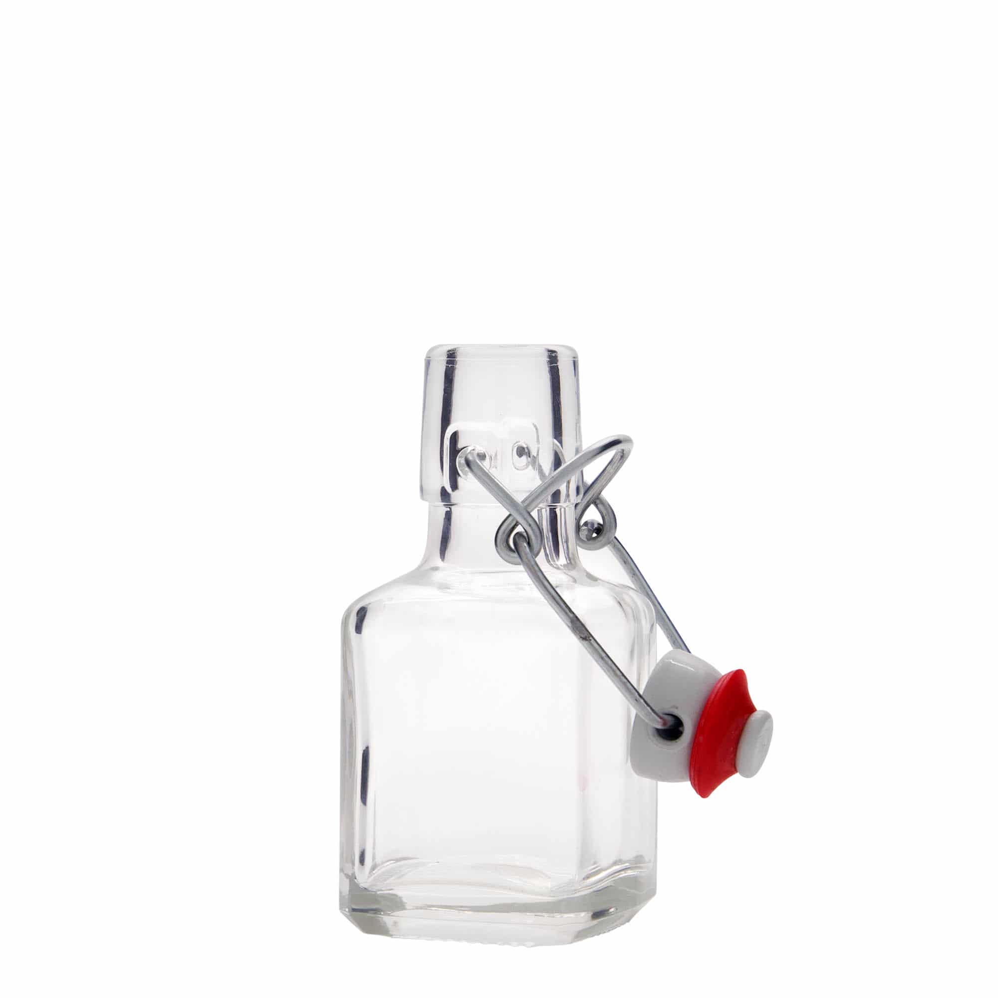100 ml lasipullo 'Kubica', nelikulmainen, suuaukko: lukituskorkki 100 ml lasipullo 'Kubica', nelikulmainen, suuaukko: lukituskorkki