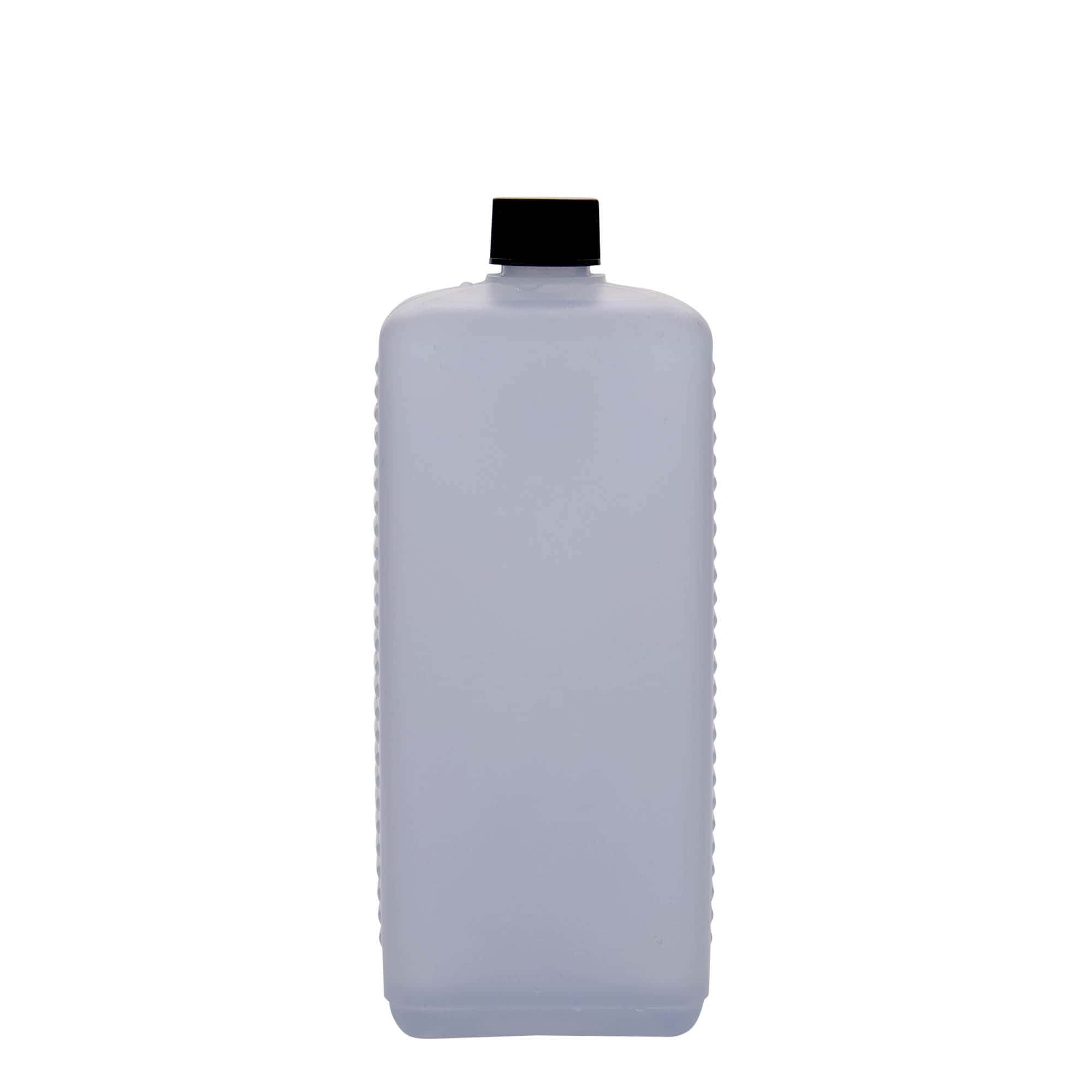 1 000 ml kanisteripullo, suorakaiteen muotoinen, HDPE-muovia, luonnonvärinen, suuaukon koko: DIN 25 EPE