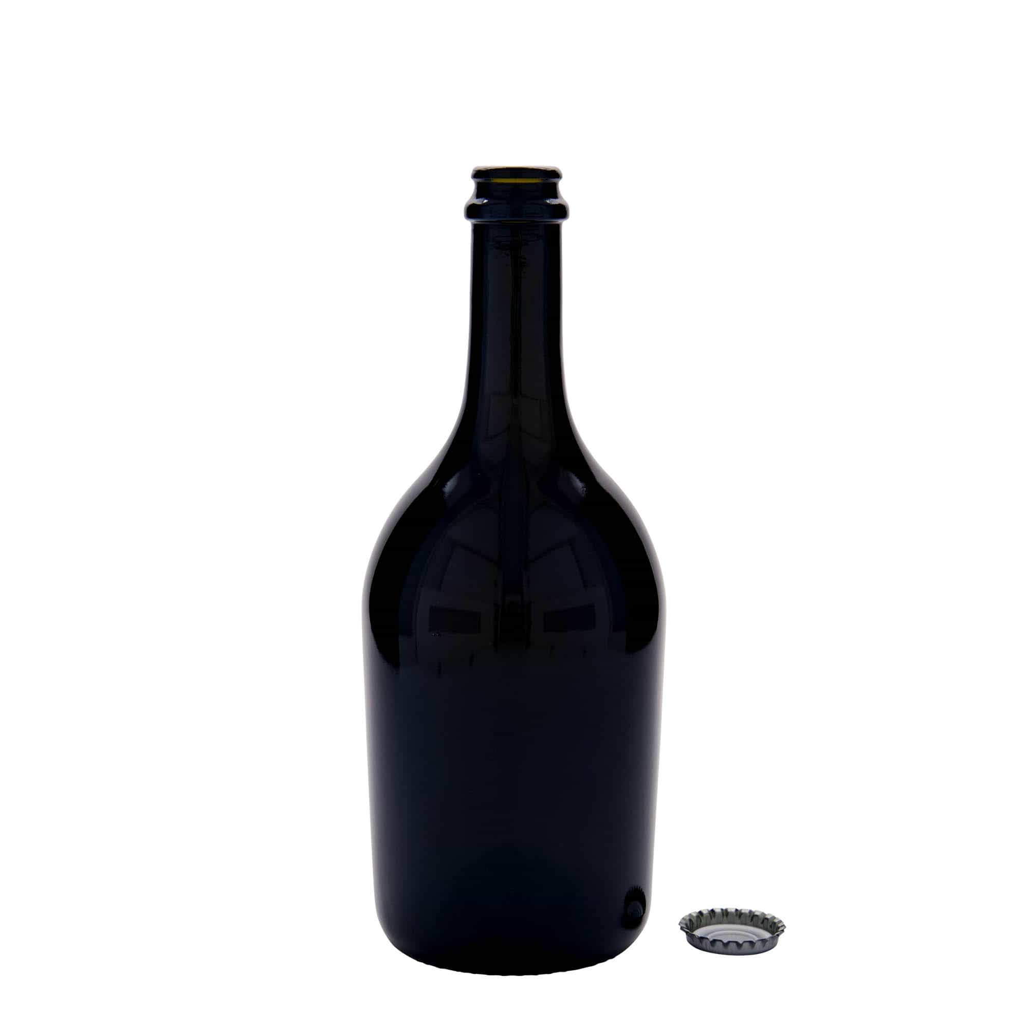 750 ml olut-/sektipullo 'Butterfly', lasi, antiikinvihreä, suu: kruunukorkki