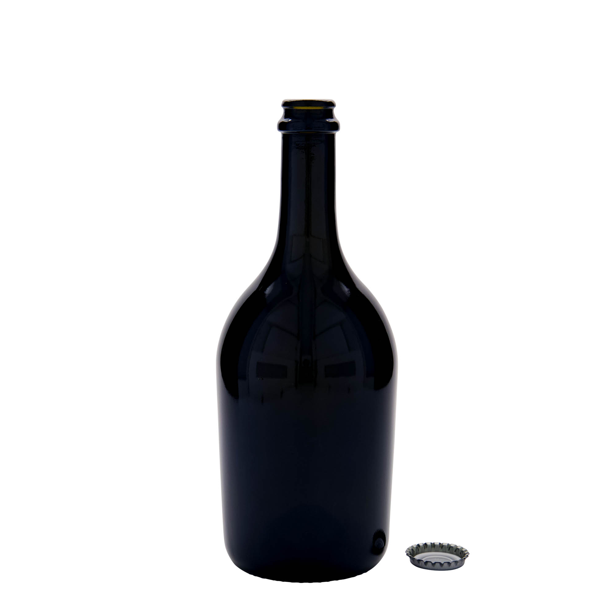 750 ml olut-/kuohuviinipullo 'Butterfly', lasia, antiikkivihreä, suuaukko: kruunukorkki
