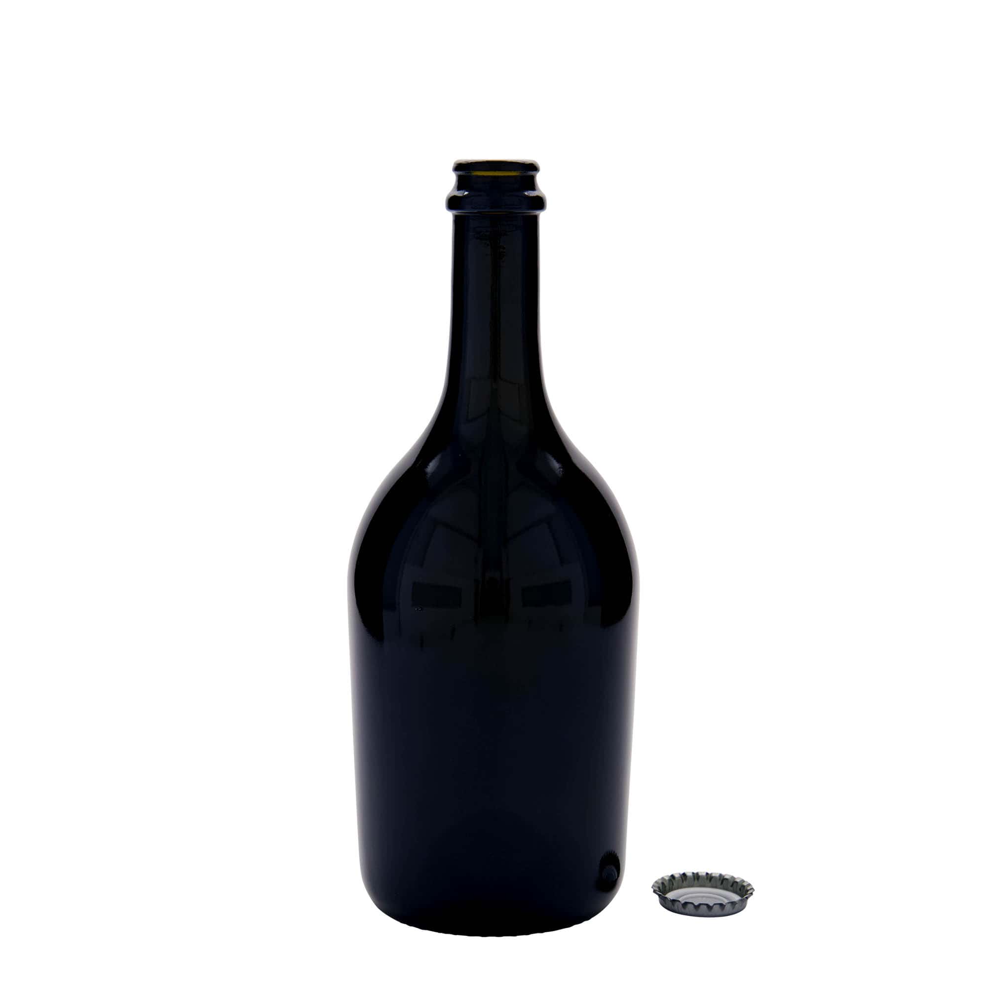 750 ml olut-/kuohuviinipullo ”Butterfly”, lasia, antiikkivihreä, suuaukko: kruunukorkki