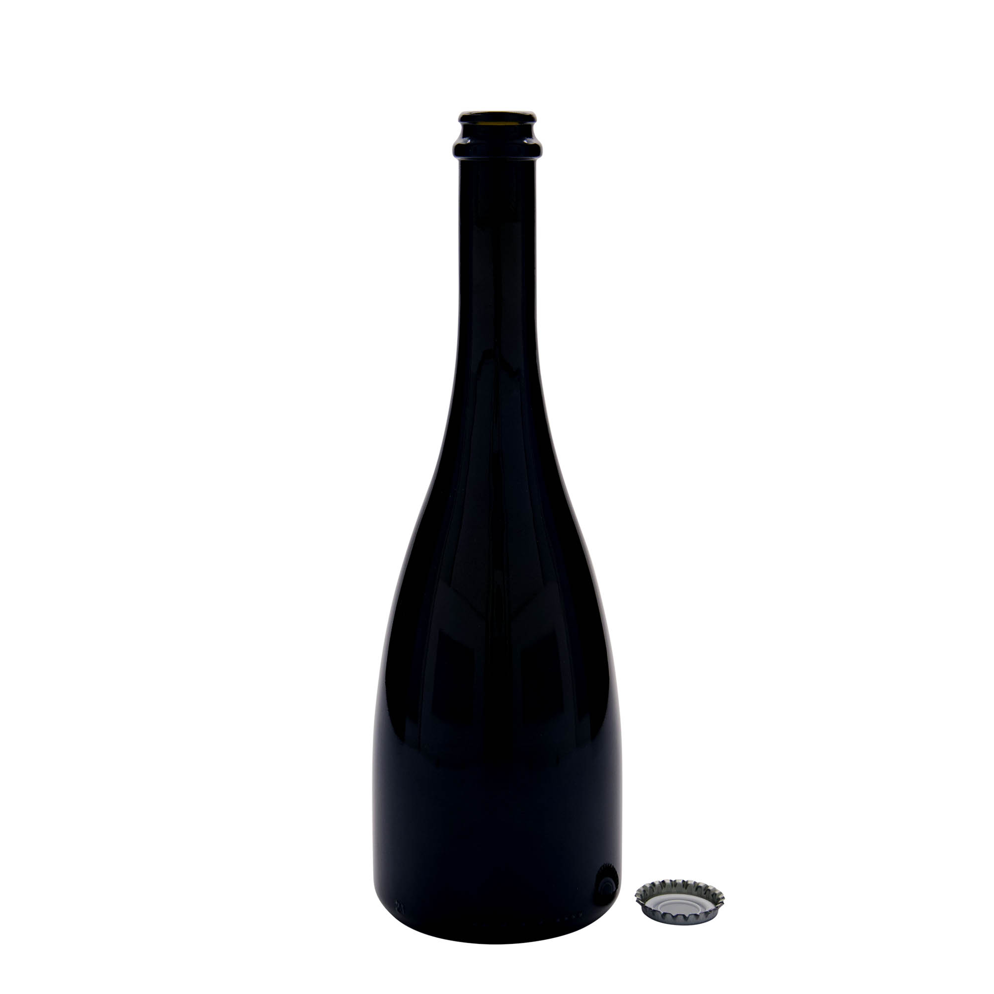 750 ml olut-/kuohuviinipullo 'Tosca', lasia, antiikkivihreä, suuaukko: kruunukorkki 750 ml olut-/kuohuviinipullo 'Tosca', lasia, antiikkivihreä, suuaukko: kruunukorkki