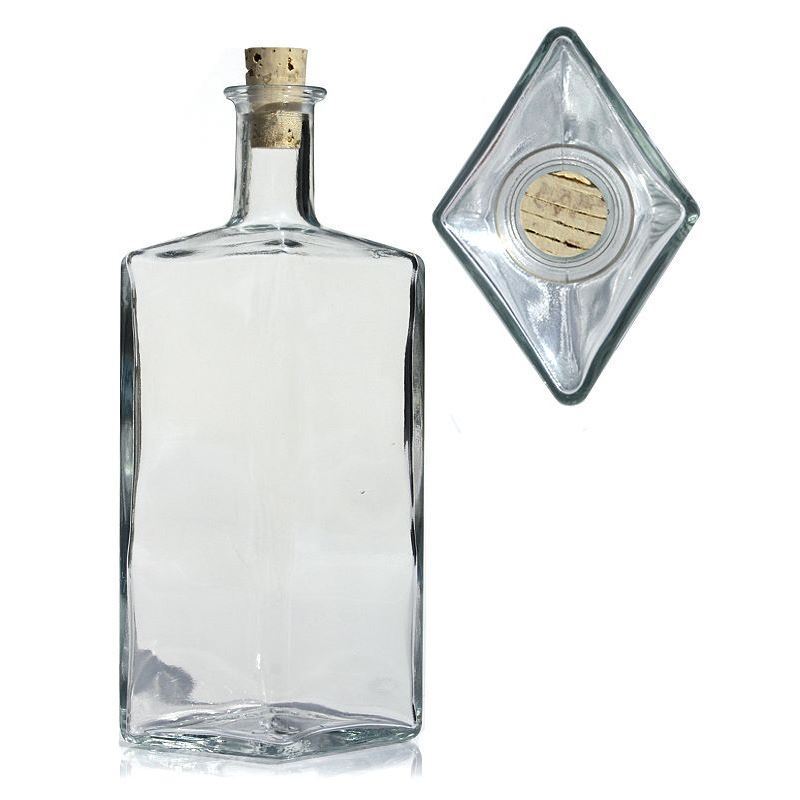 500 ml lasipullo 'Riva', rombimuotoinen, suuaukko: korkki 500 ml lasipullo 'Riva', rombimuotoinen, suuaukko: korkki