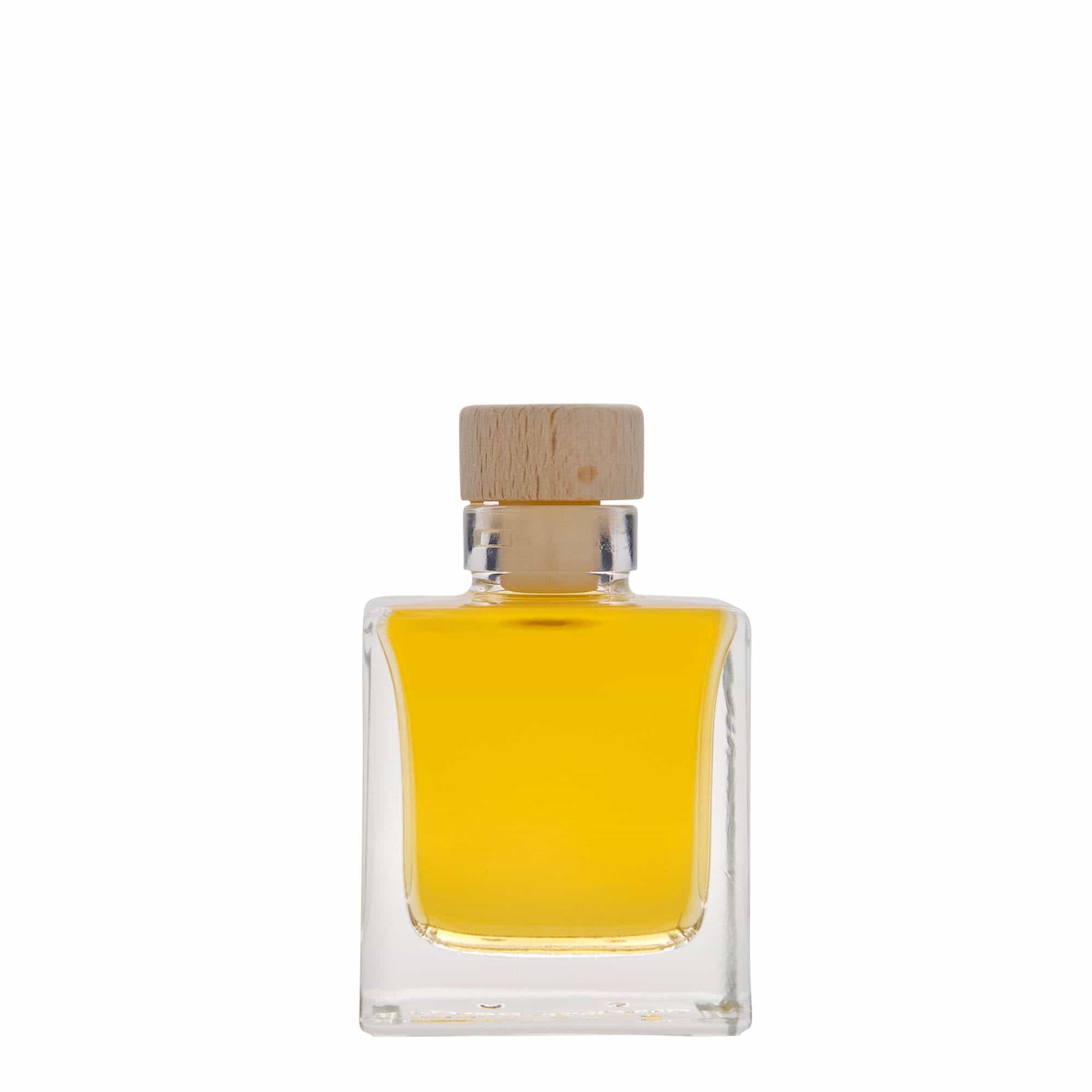 100 ml lasipullo 'Cube', neliö, suu: korkki