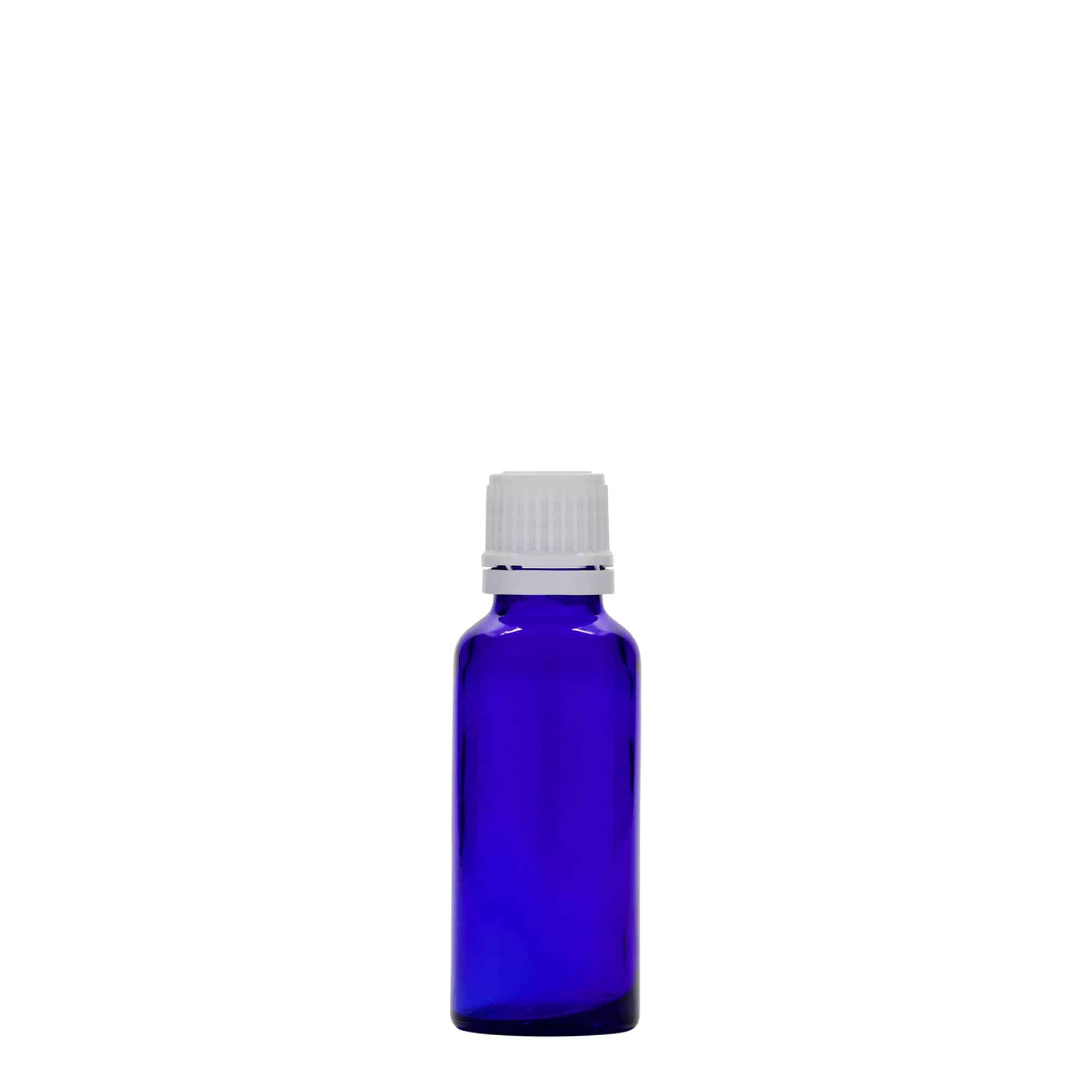 30 ml lääkepullo, lasi, laivastonsininen, suu: DIN 18