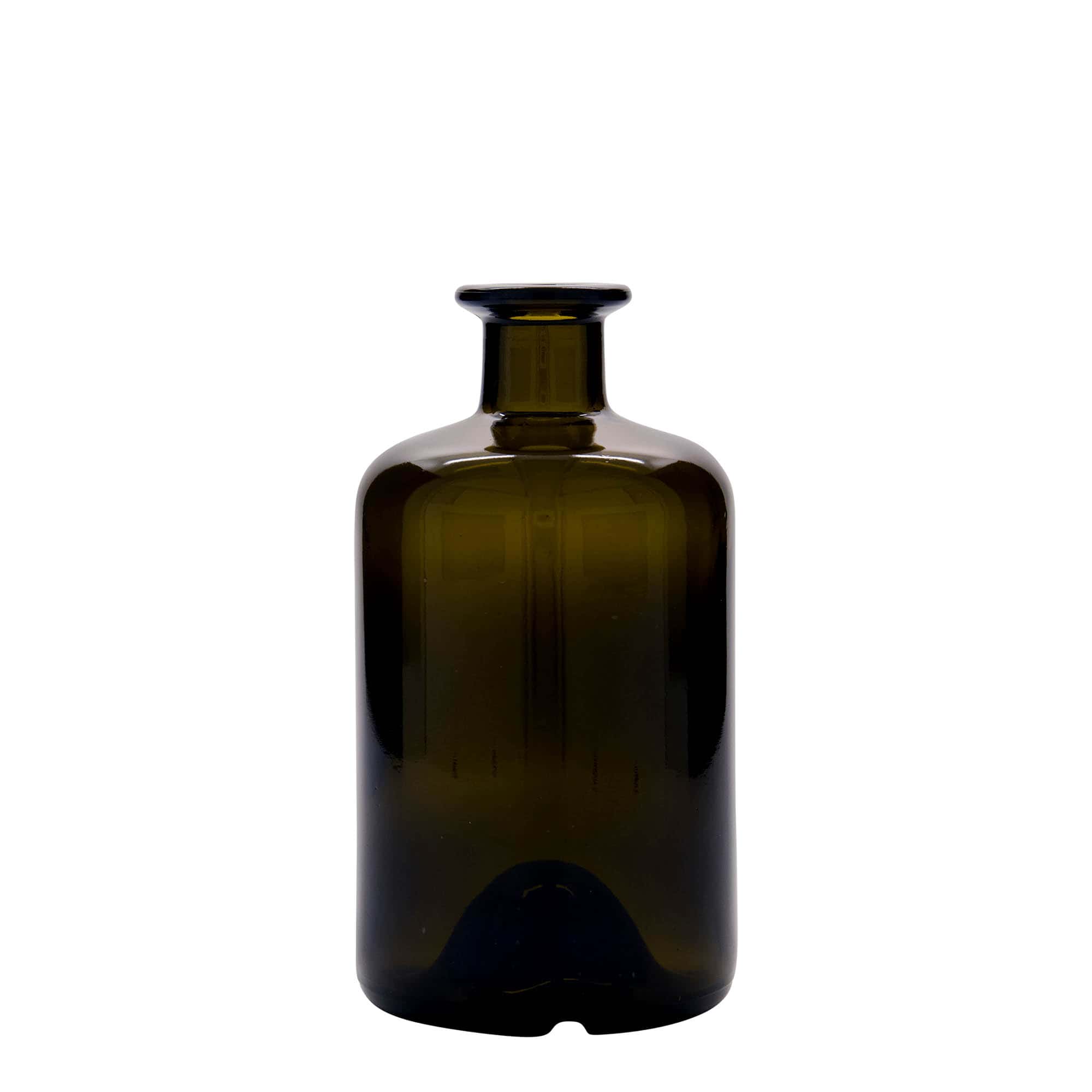 500 ml apteekkarin lasipullo, antiikinvihreä, suu: korkki