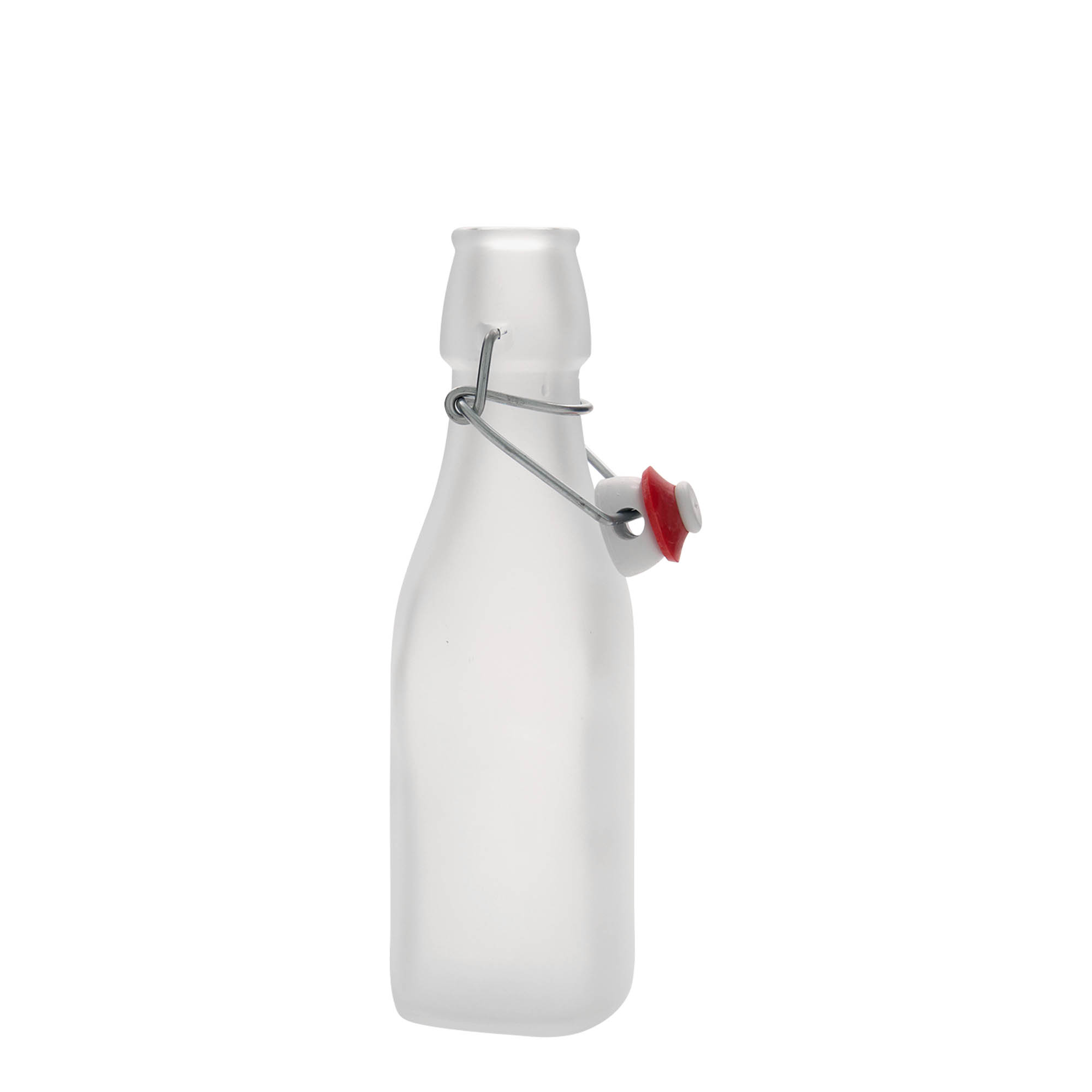 250 ml lasipullo 'Swing, neliö, valkoinen, suuaukko: saranakorkki'