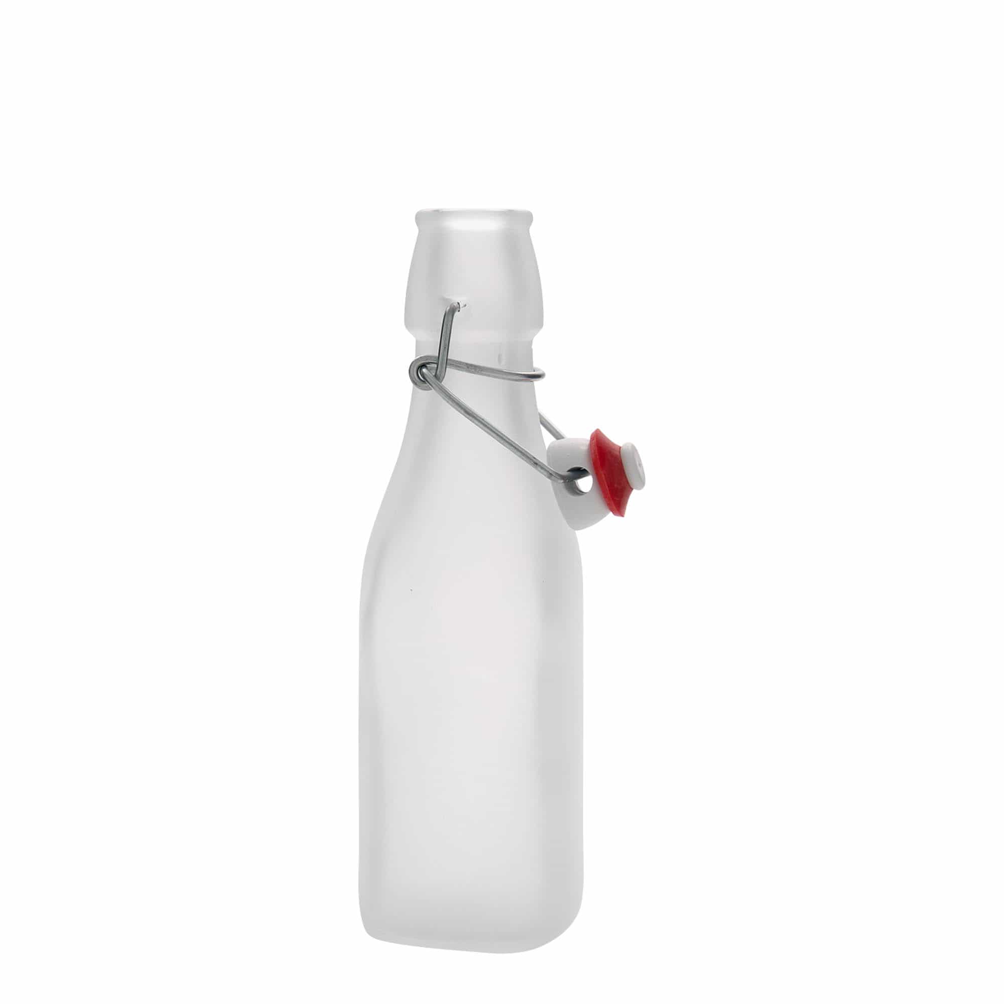 250 ml lasipullo ”Swing, neliö, valkoinen, suuaukko: saranakorkki”
