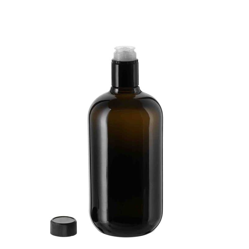 750 ml etikka-/öljypullo 'Biolio', lasi, antiikinvihreä, suu: DOP