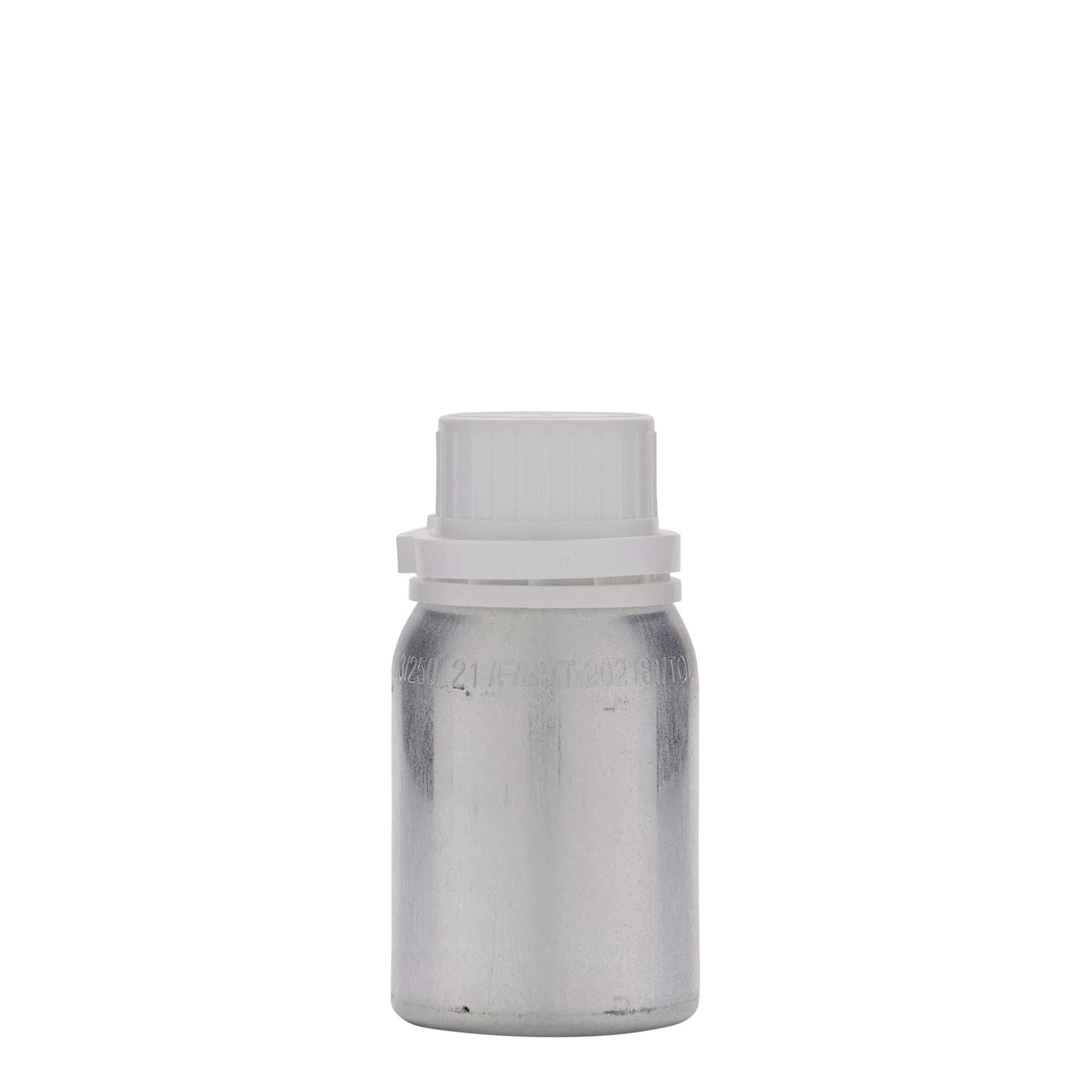 125 ml alumiinipullo, metalli, hopea, suuaukko: DIN 32