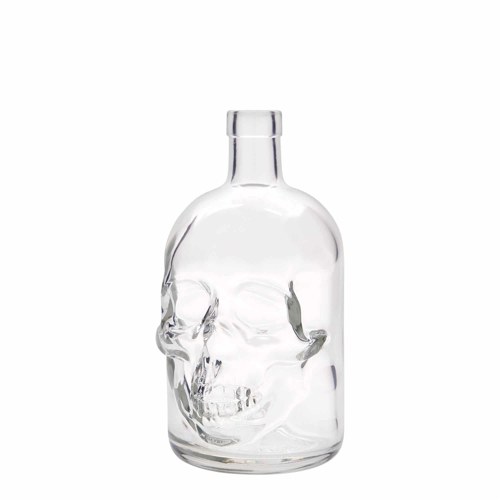 700 ml lasipullo 'Pääkallo', suu: korkki