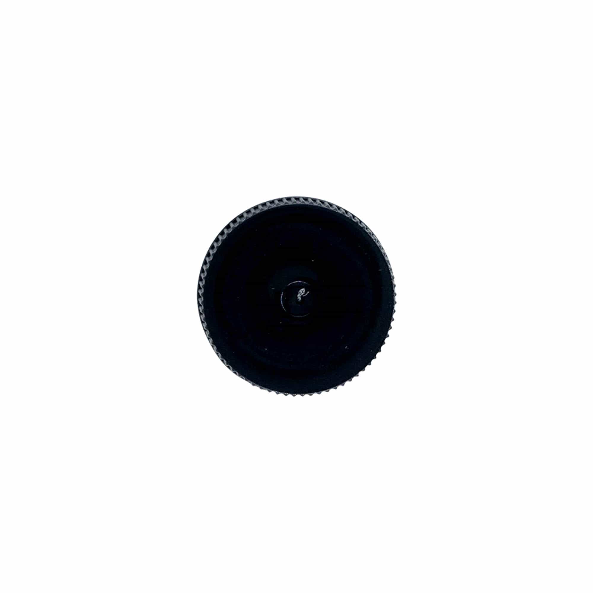 Kierrekorkki EPE-vuorauksella, PE-muovia, musta, suuaukolle: DIN 25