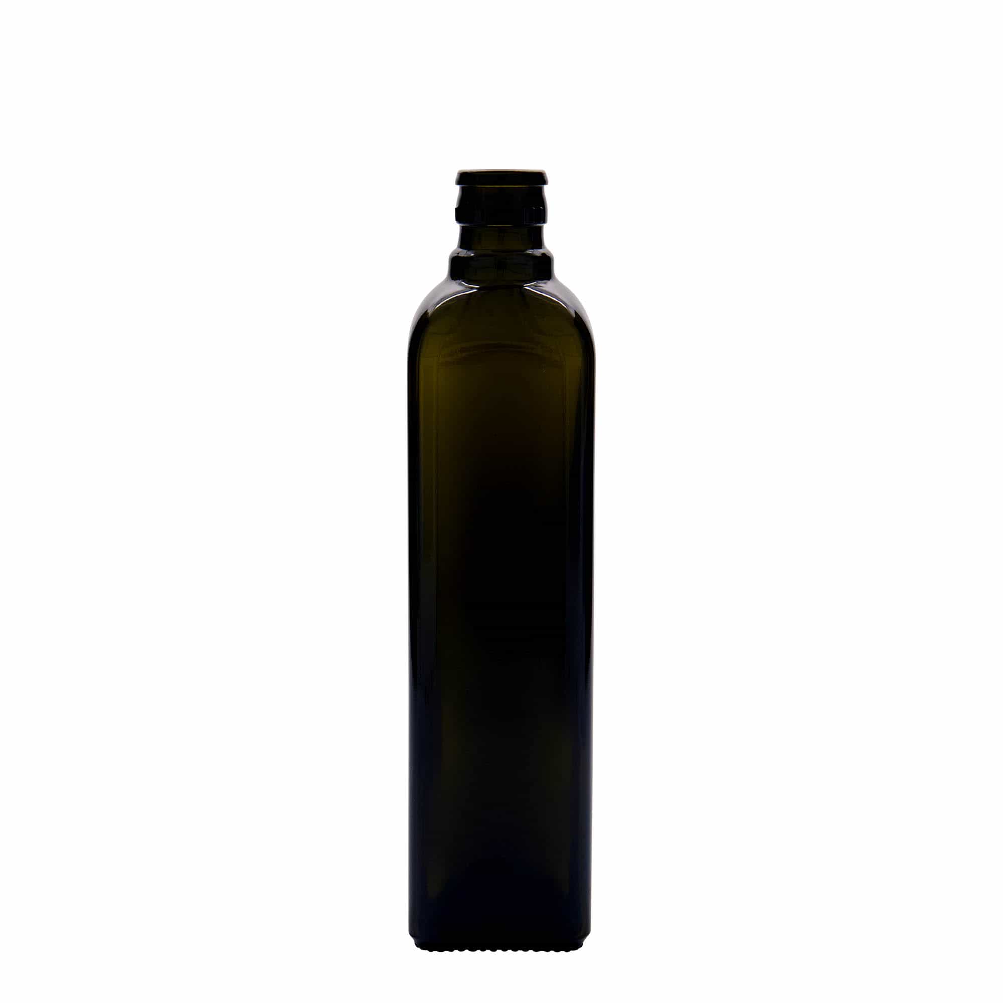 500 ml etikka-/öljypullo 'Quadra', lasi, neliö, antiikinvihreä, suu: DOP