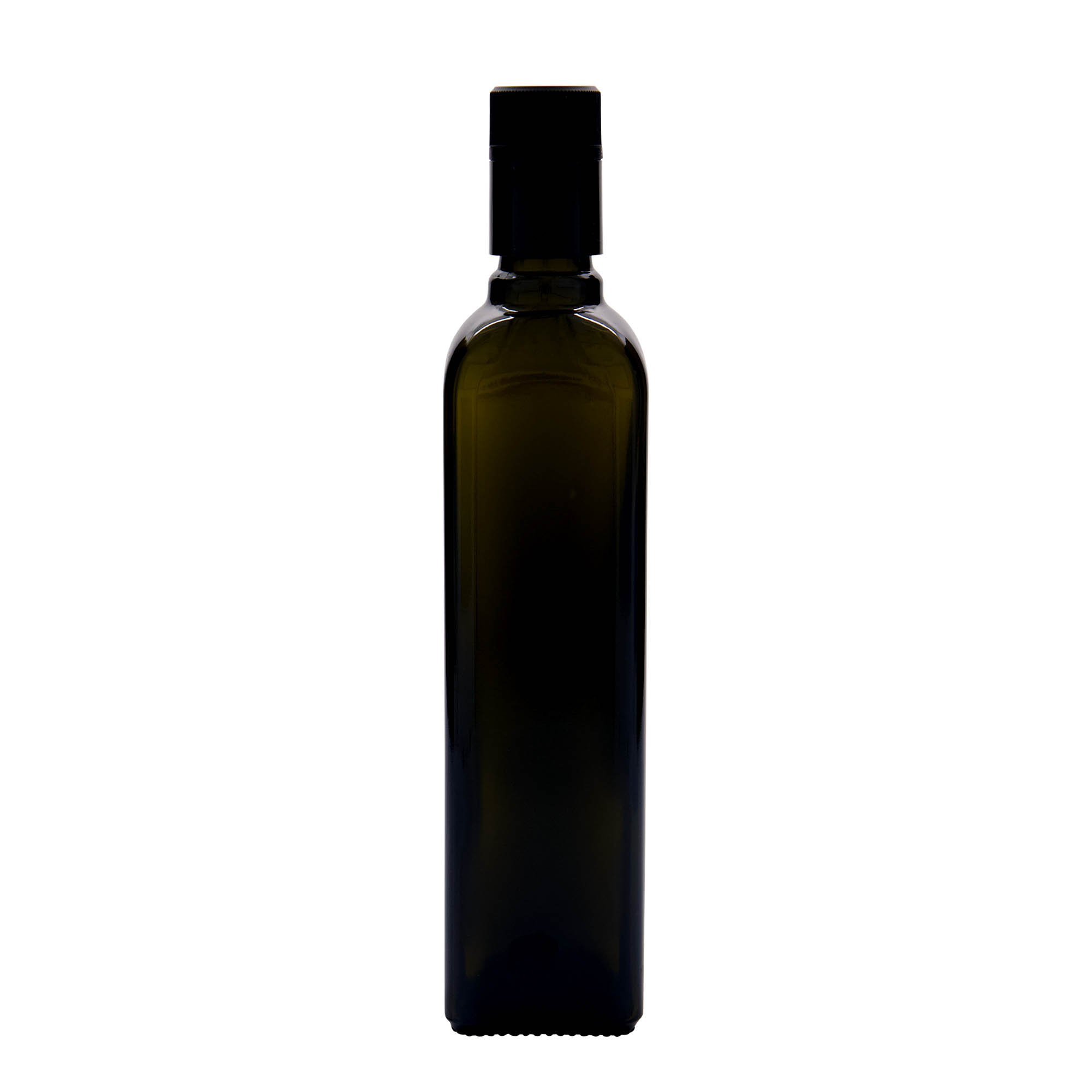 500 ml etikka-/öljypullo ”Quadra”, lasia, neliömäinen, antiikkivihreä, suuaukko: DOP