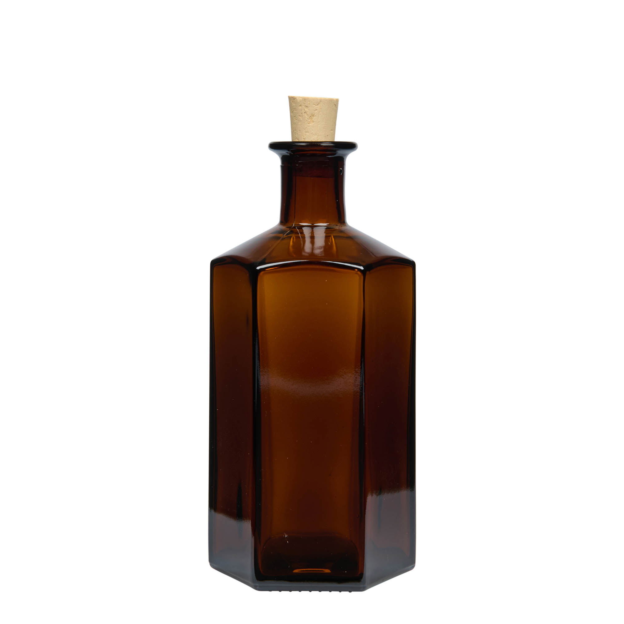 500 ml lasipullo apteekkari 'Jimmy', kuusikulmainen, ruskea, suuaukko: korkki