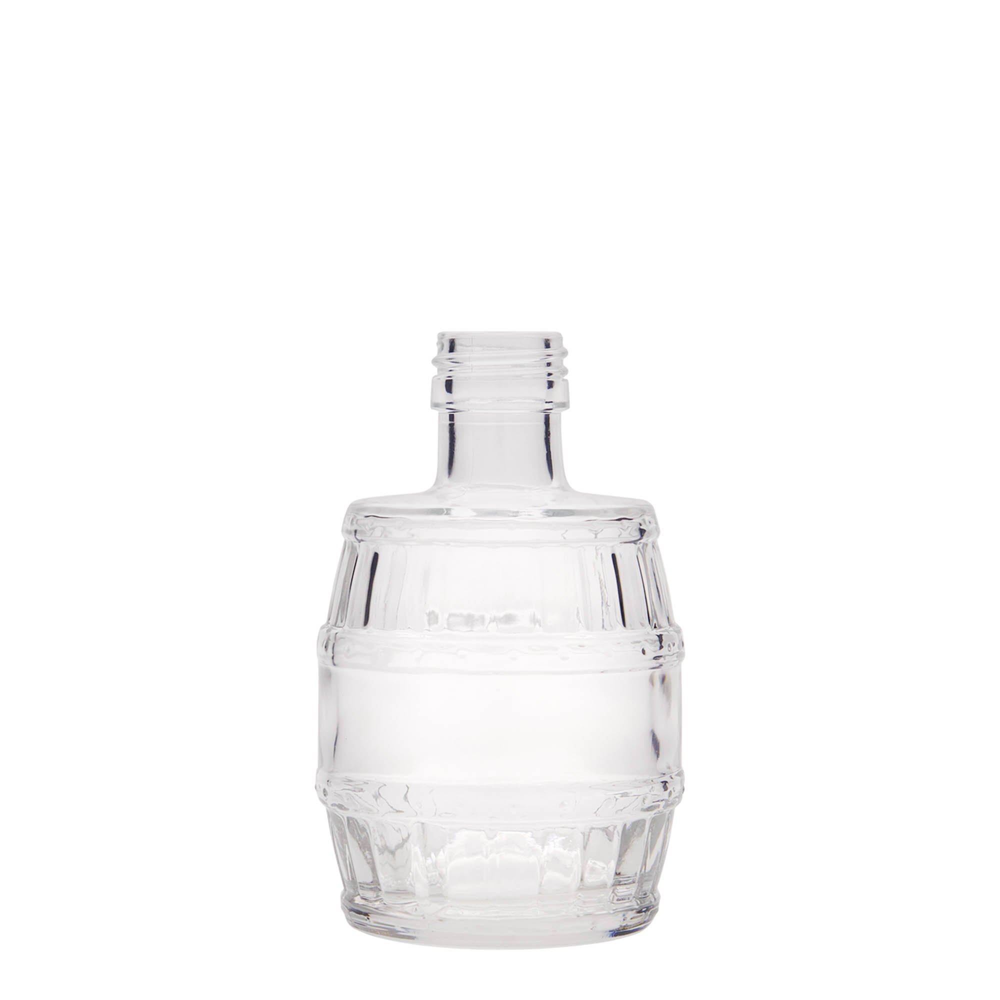 200 ml lasipullo 'tynnyri', suuaukko: PP 28 200 ml lasipullo 'tynnyri', suuaukko: PP 28