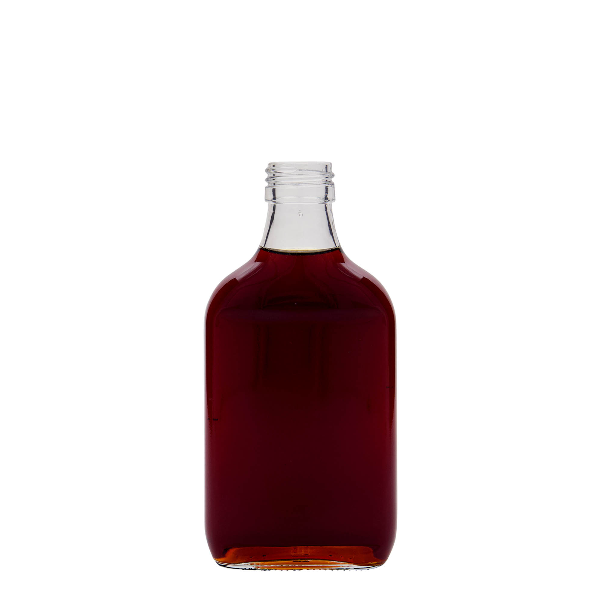 200 ml taskupullo, suorakaide, lasi, suuaukko: PP 28 200 ml taskupullo, suorakaide, lasi, suuaukko: PP 28