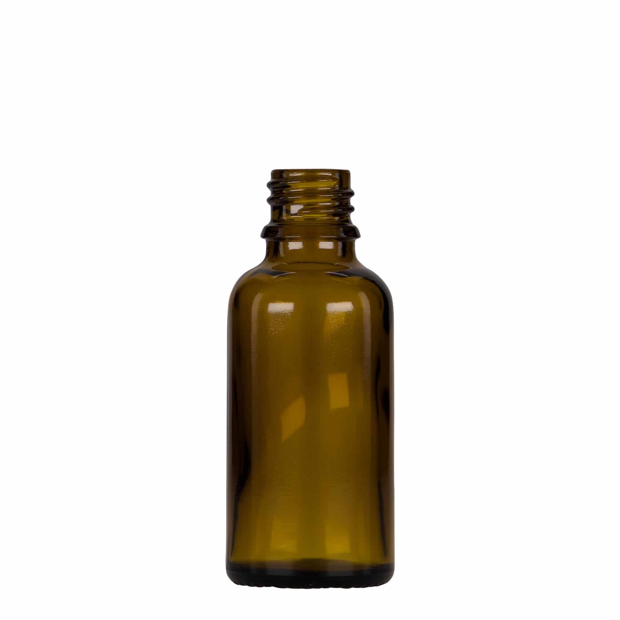 30 ml lääketieteellinen pipettipullo, lasia, ruskea-musta, suuaukko: DIN 18