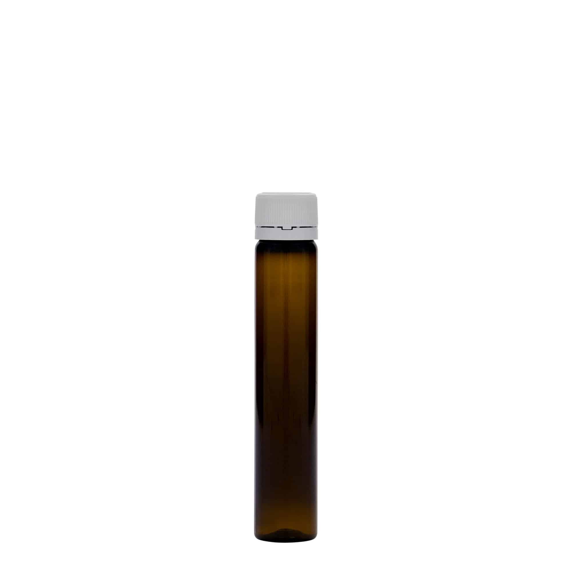 25 ml PET-putkilo, muovi, ruskea, suu: Kierrekorkki
