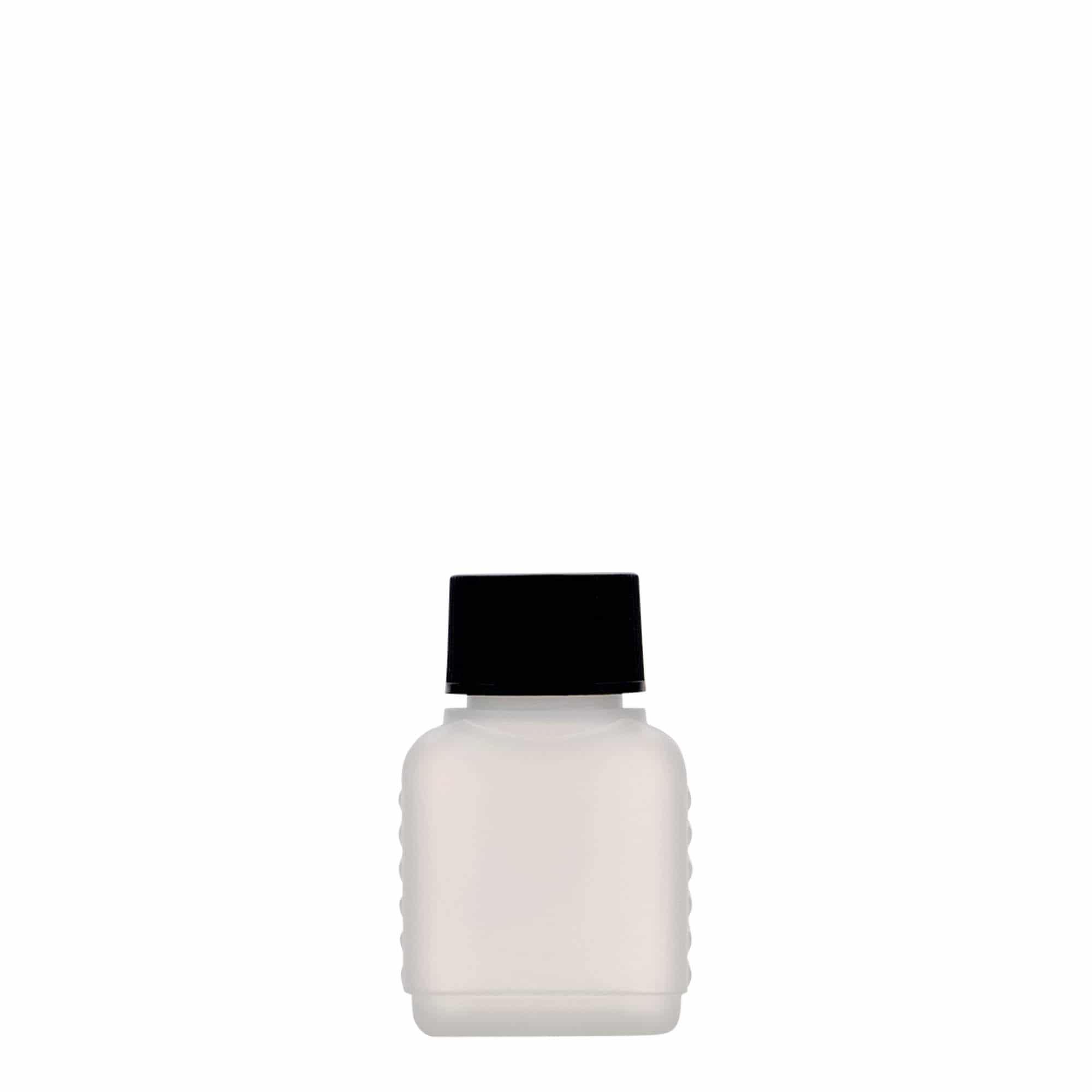 50 ml kanisteripullo, suorakaide, HDPE-muovi, luonnonvärinen, suuaukko: DIN 25