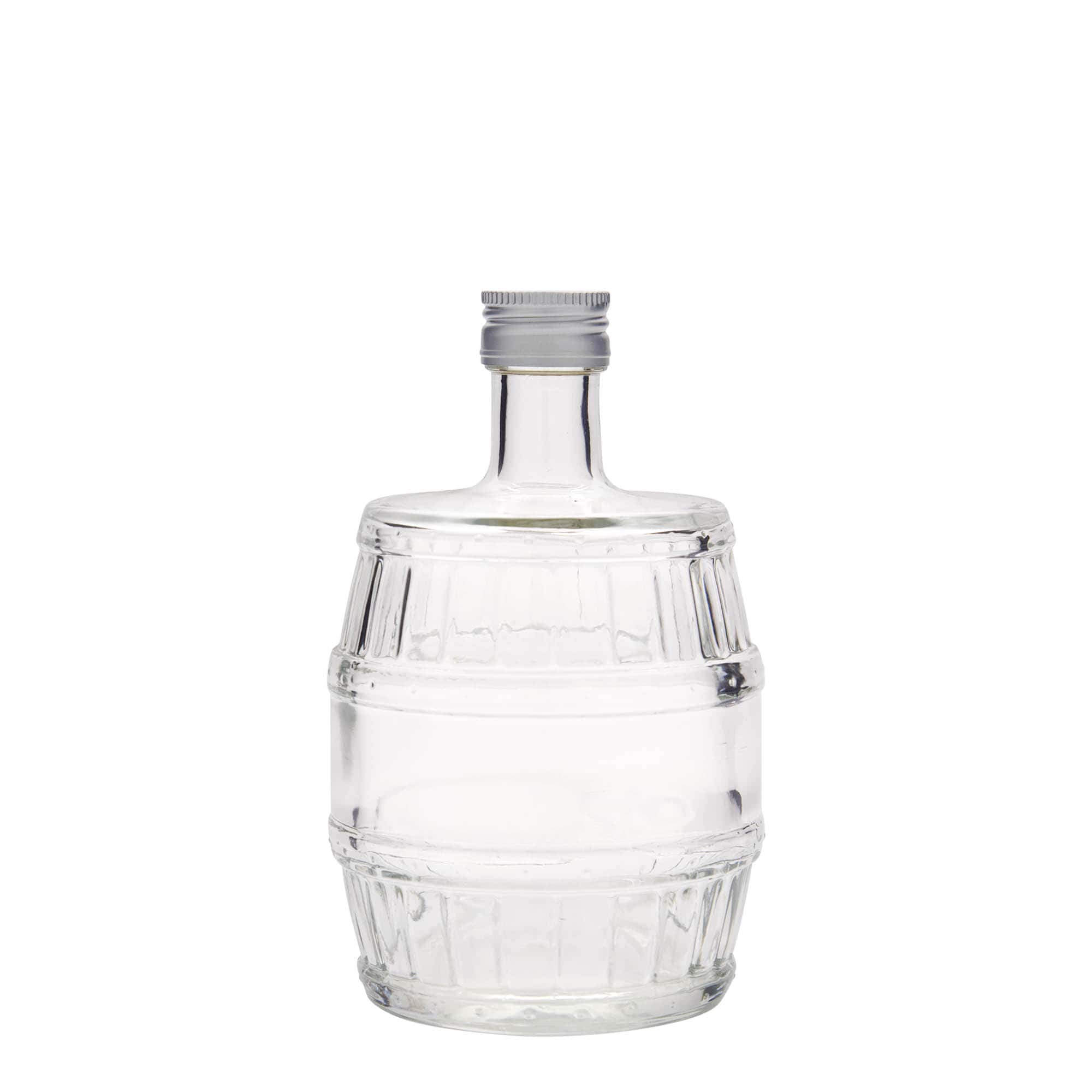 500 ml lasipullo ”tynnyri”, suuaukko: PP 28