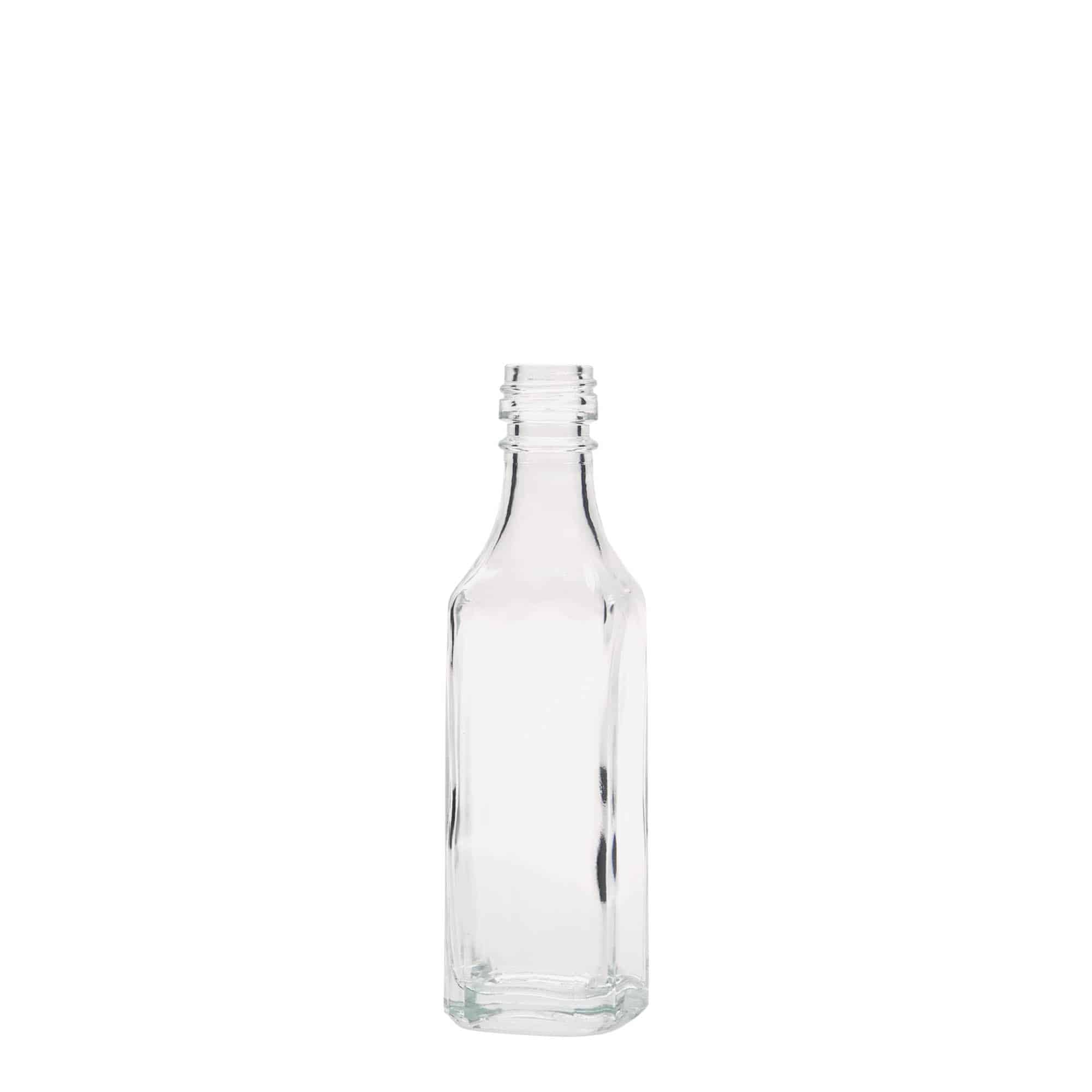50 ml lasipullo 'Siena', neliömäinen, suuaukko: PP 18 50 ml lasipullo 'Siena', neliömäinen, suuaukko: PP 18