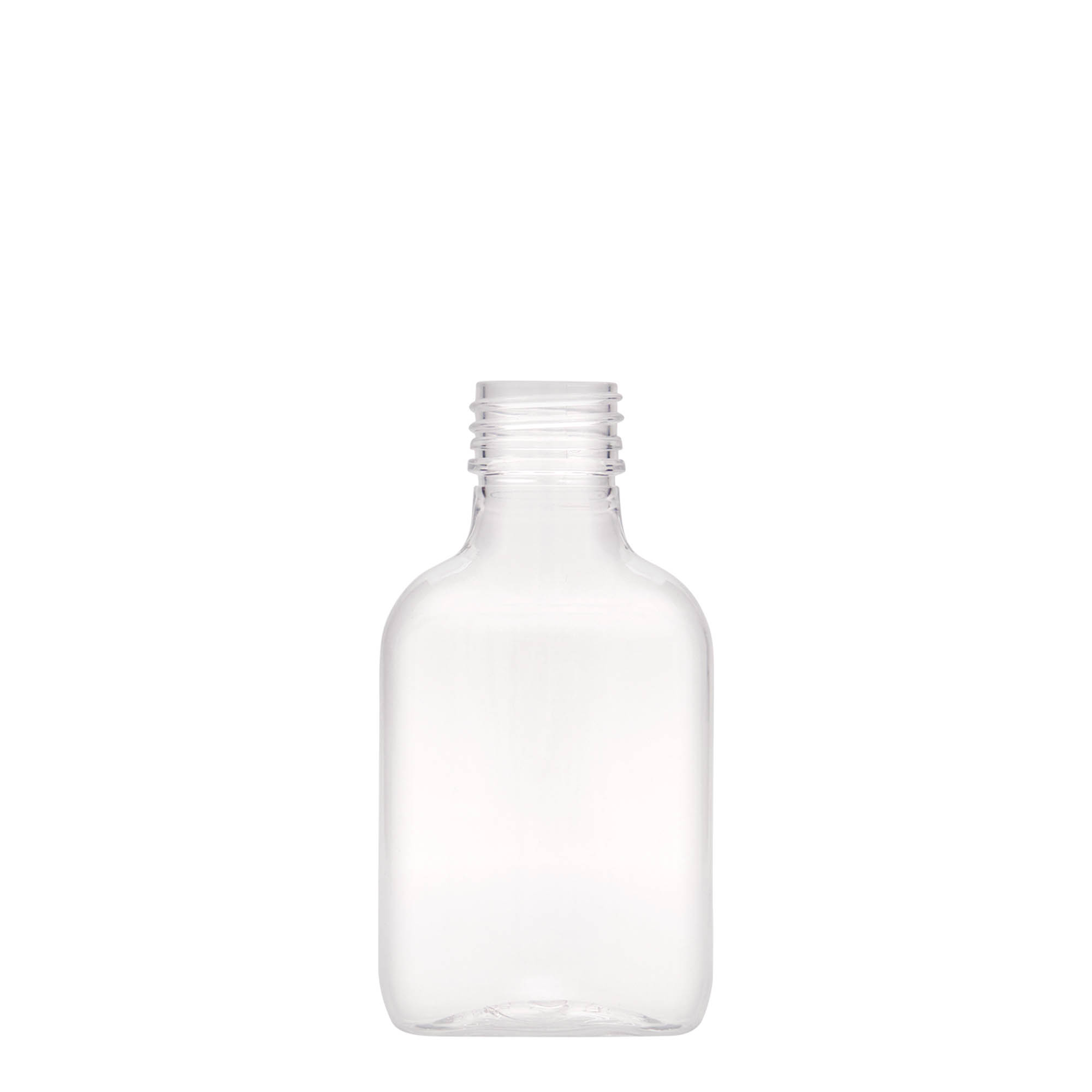 100 ml taskupullo, ovaali, PET-muovia, suuaukko: PP 28 100 ml taskupullo, ovaali, PET-muovia, suuaukko: PP 28