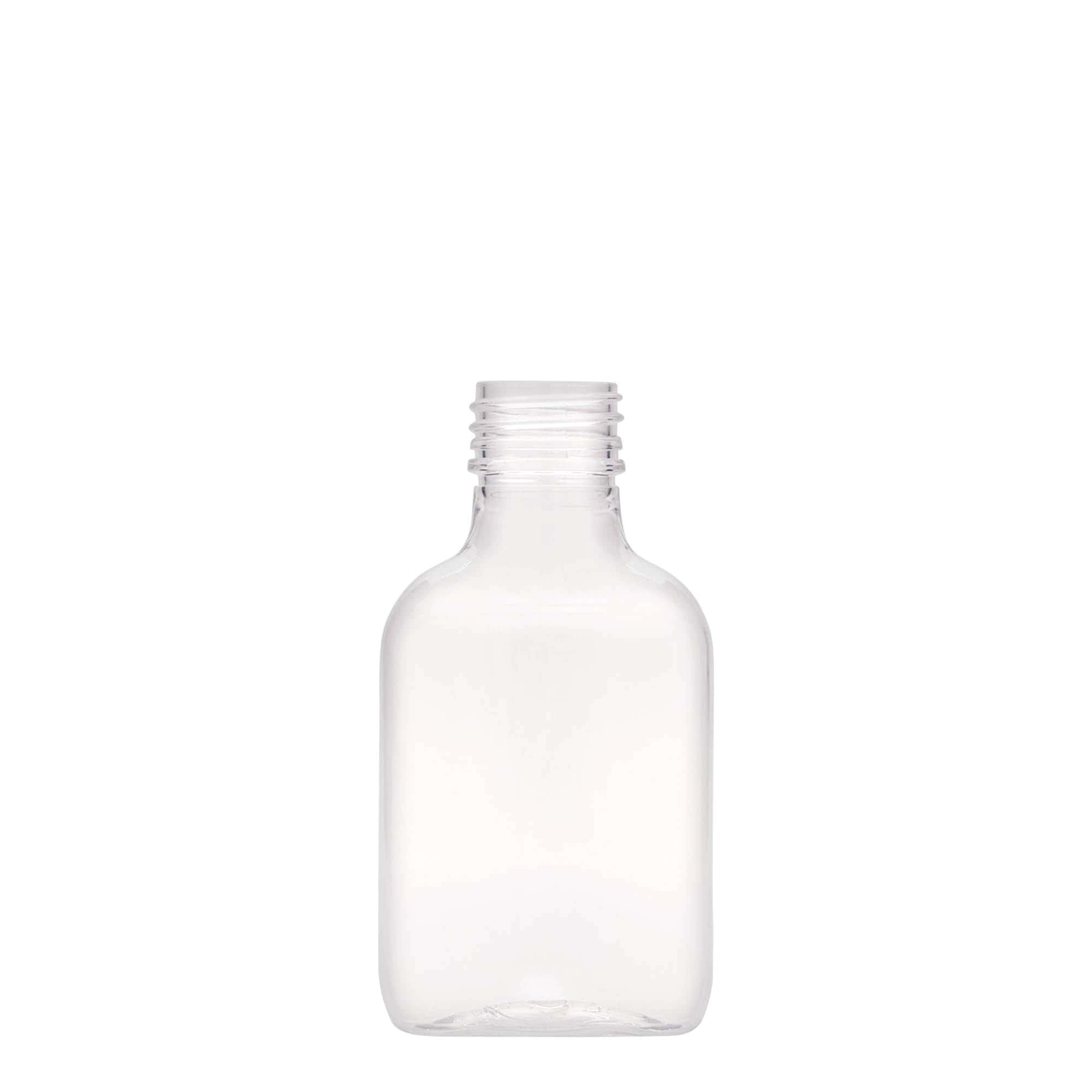 100 ml taskupullo, ovaali, PET-muovia, suuaukko: PP 28