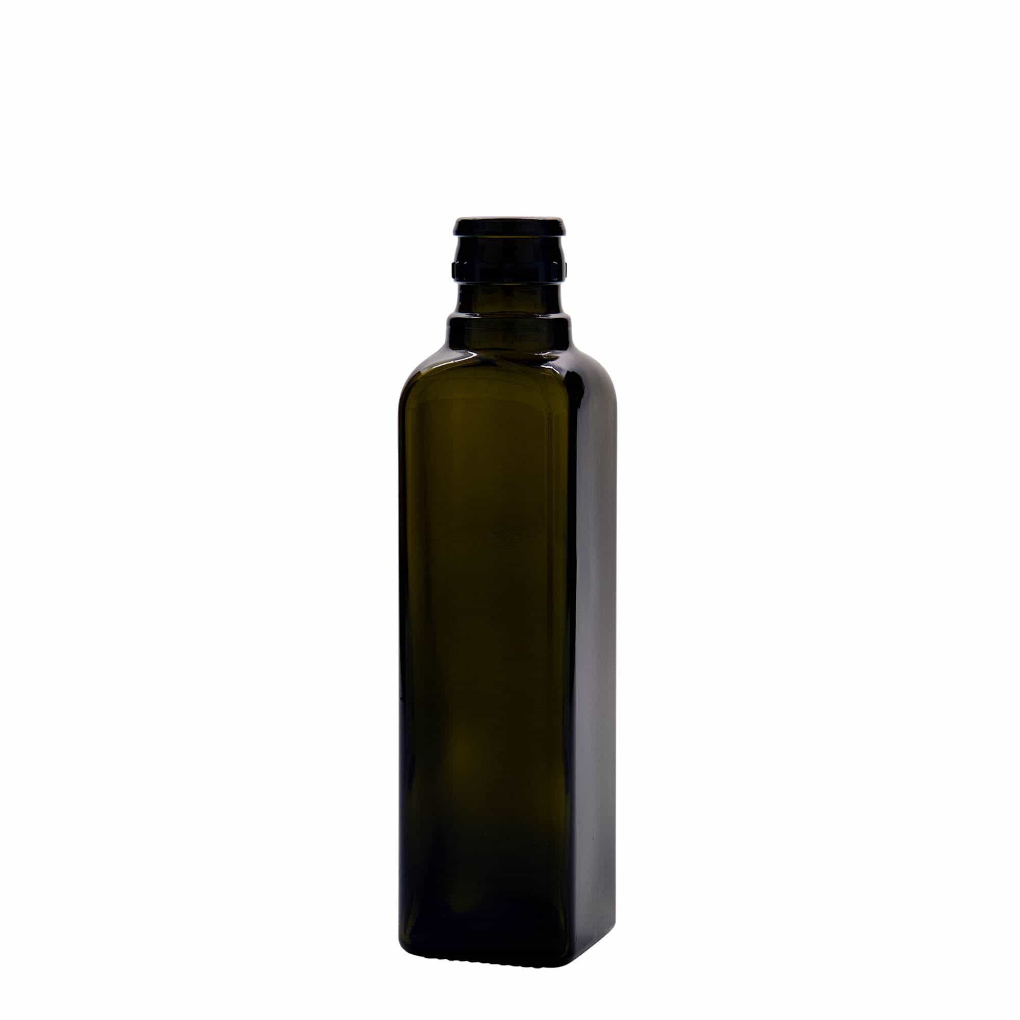 250 ml etikka-/öljypullo 'Quadra', lasi, neliö, antiikinvihreä, suu: DOP
