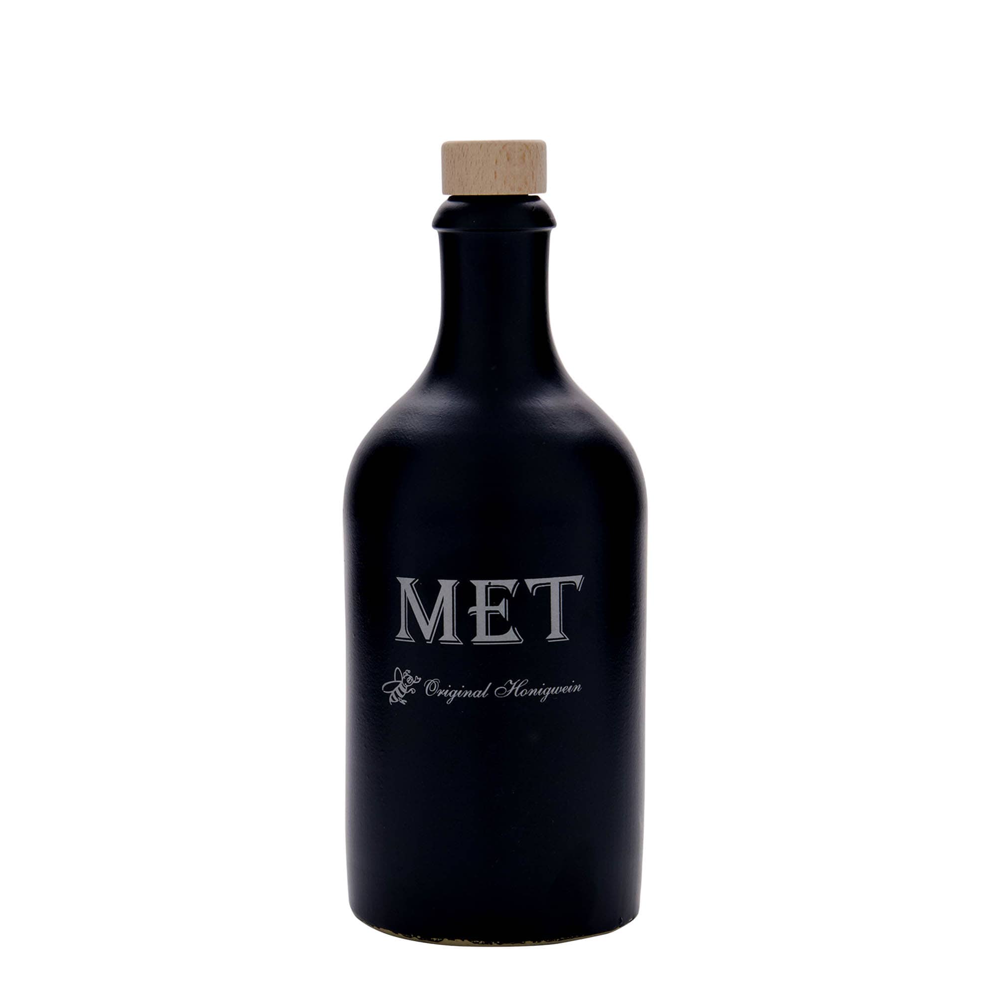 500 ml tonkannu, aihe: met, saviastia, musta, suuaukko: korkki