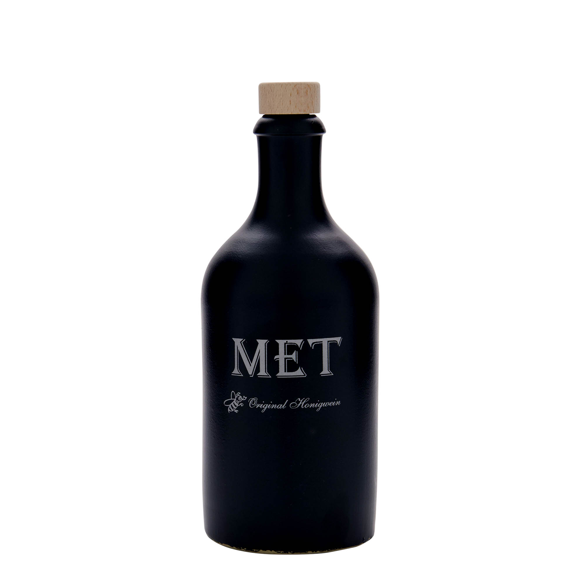 500 ml tonkannu, aihe: met, saviastia, musta, suuaukko: korkki