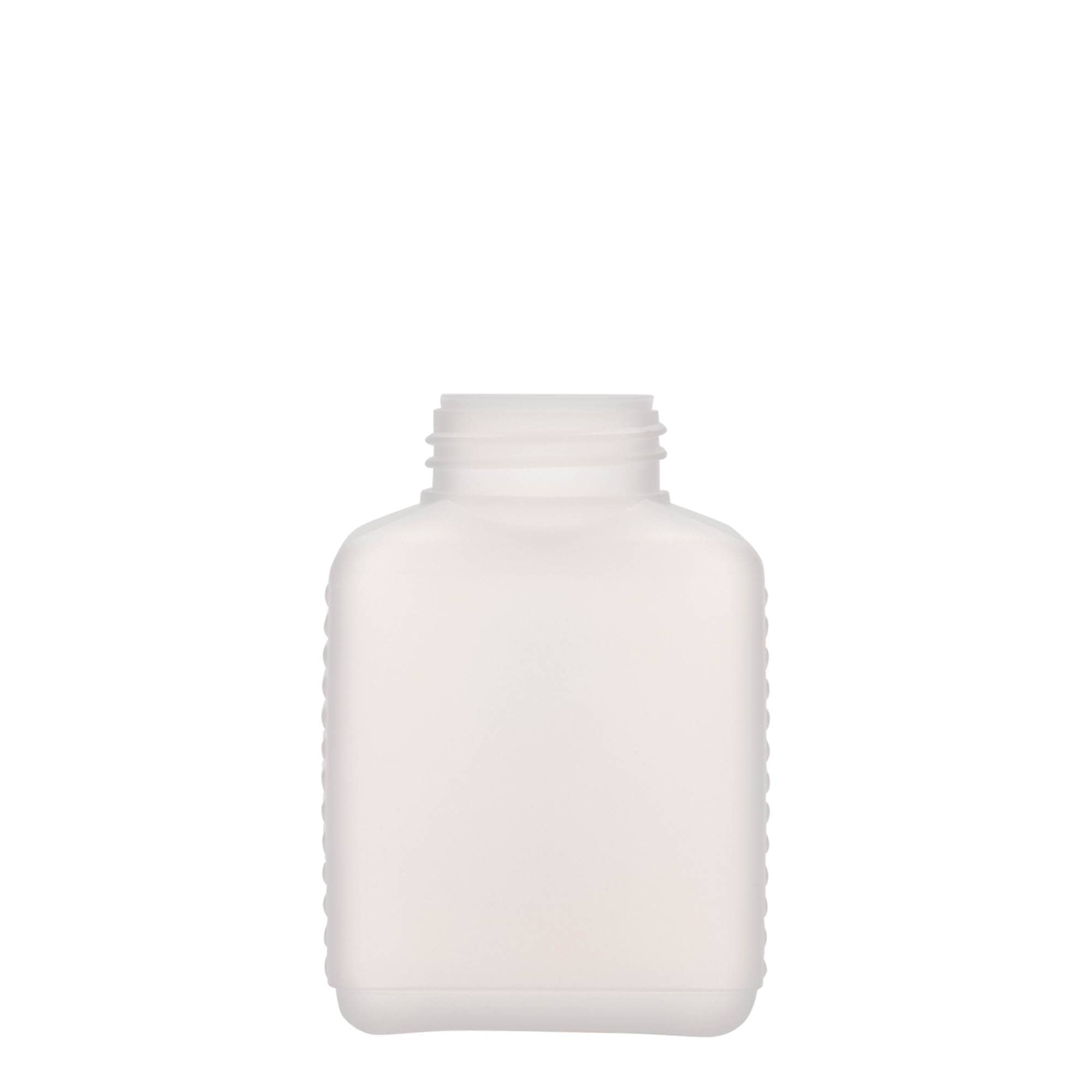 250 ml leveäkaulainen pullo, suorakaide, HDPE-muovi, luonnonväri, suuaukko: DIN 40 EPE