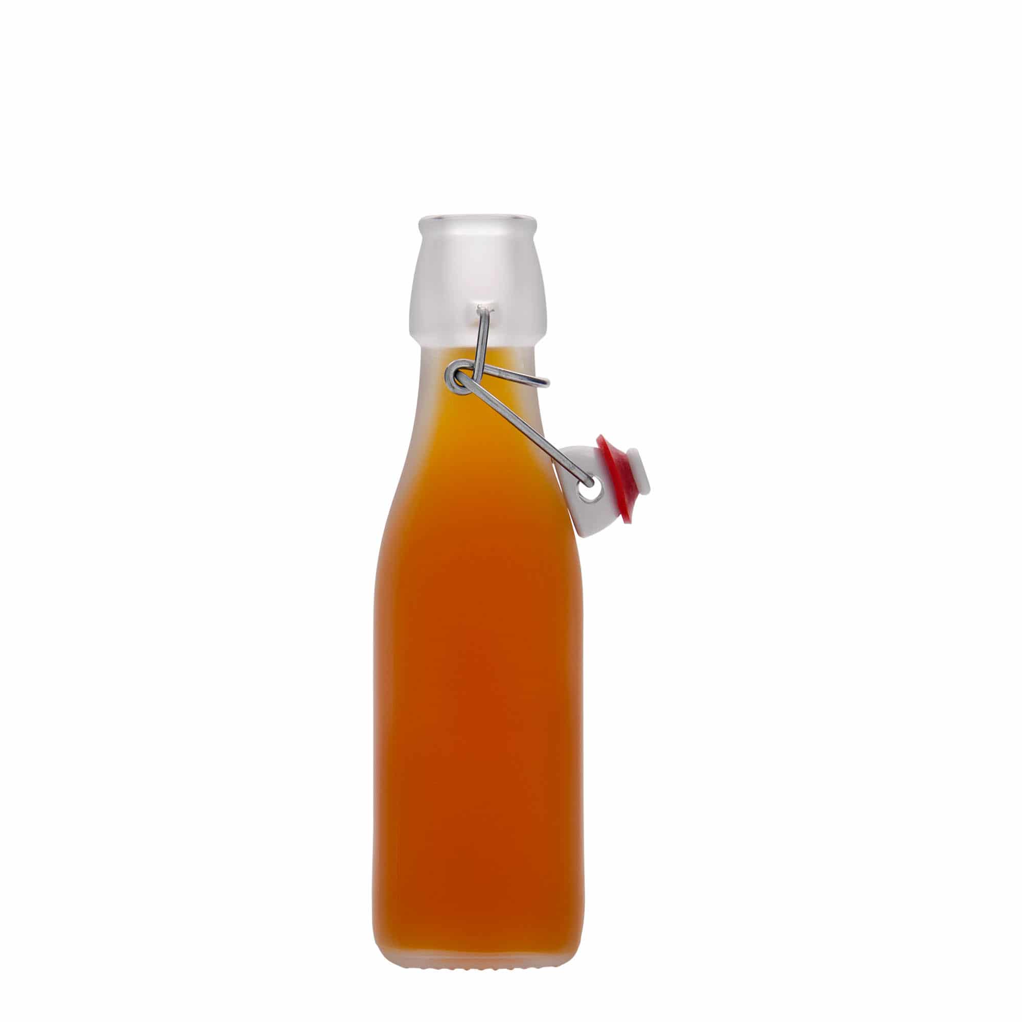 250 ml lasipullo 'Swing, neliö, valk., suu: patenttikorkki