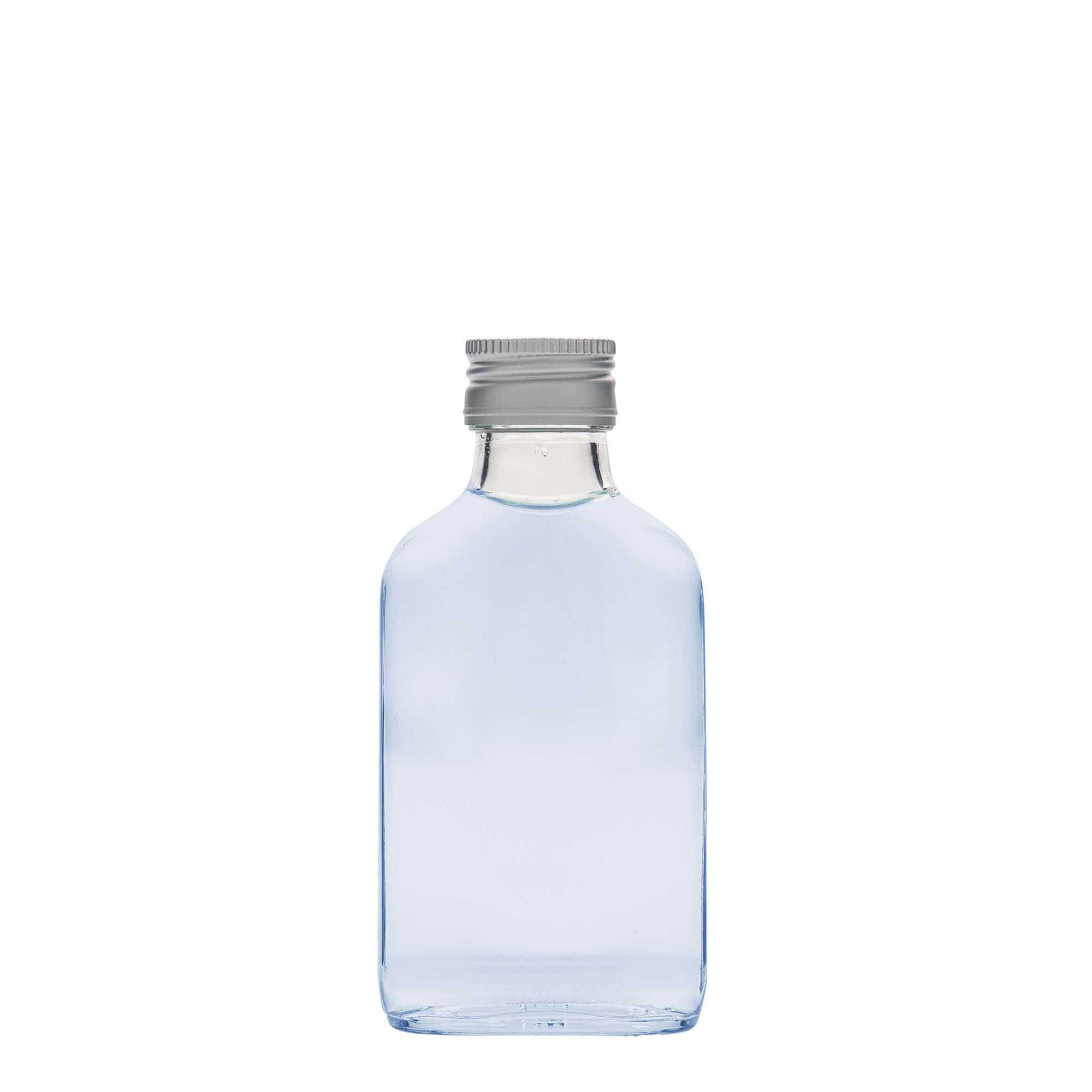 100 ml taskupullo, suorakulmainen, lasia, suuaukko: PP 28 100 ml taskupullo, suorakulmainen, lasia, suuaukko: PP 28