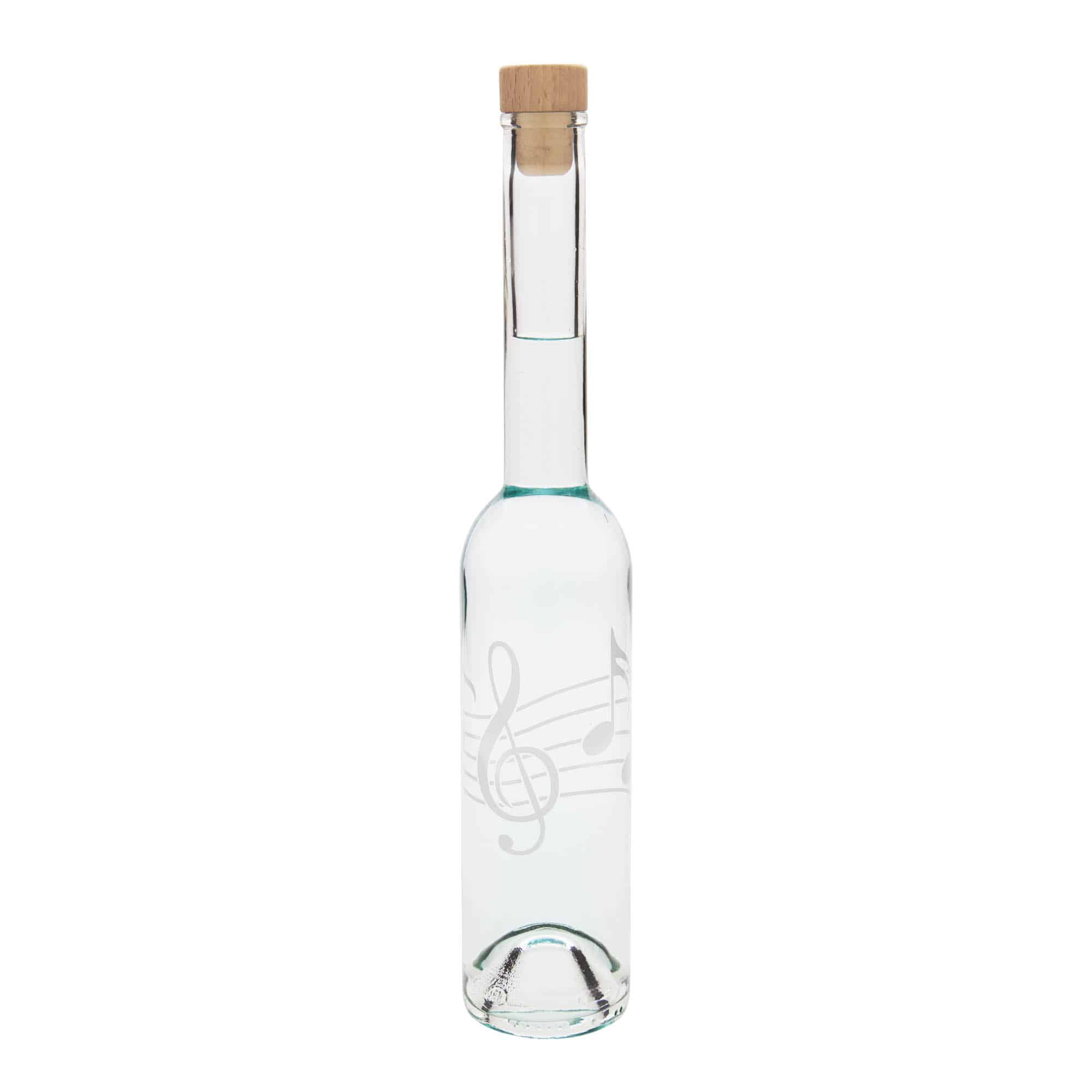 350 ml lasipullo 'Ooppera', kuvio: nuotit, suu: korkki