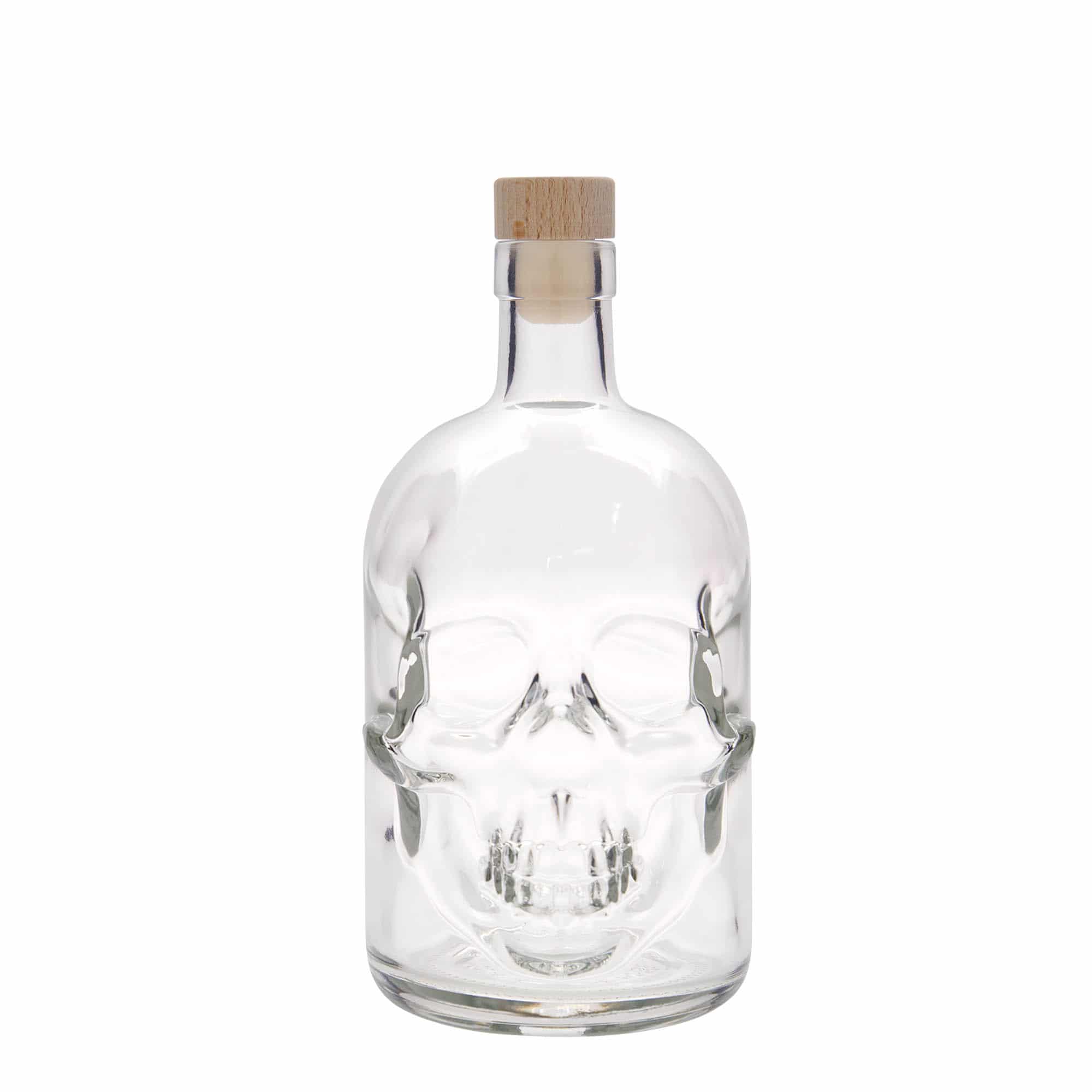 700 ml lasipullo 'Pääkallo', suu: korkki
