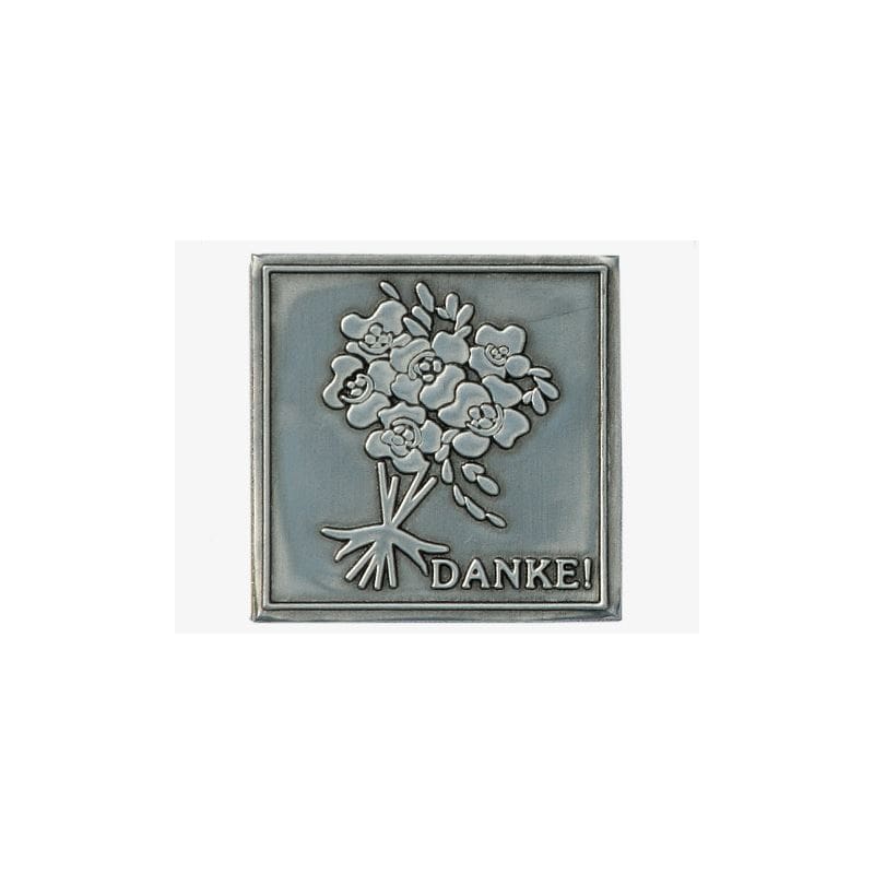 Lyijytarra 'Danke', neliömäinen, metalli, hopea